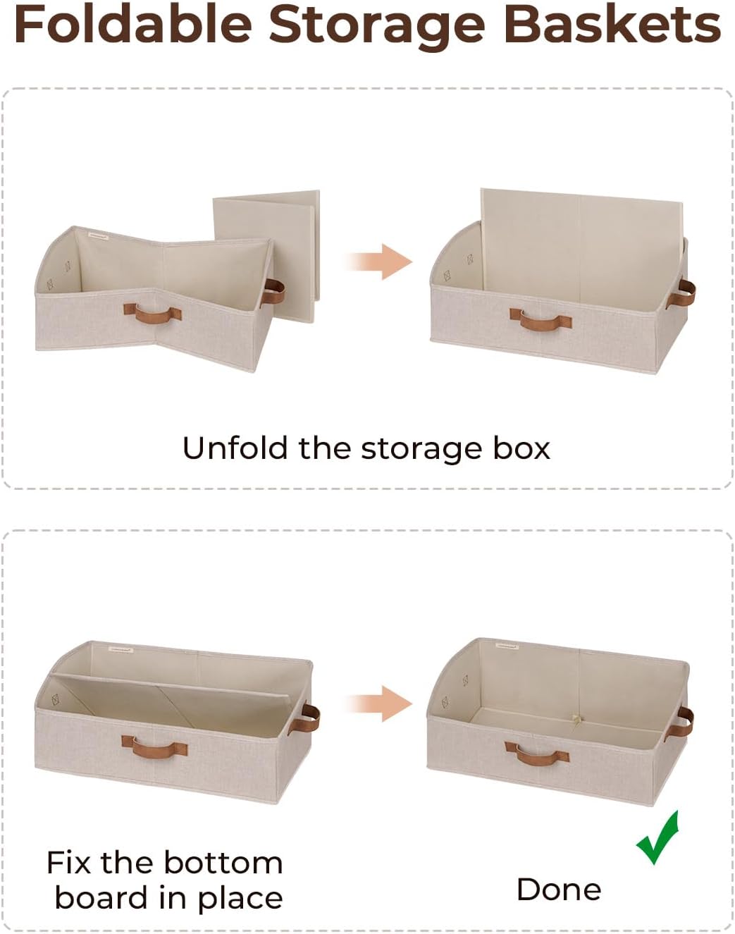 StorageWorks Closet Storage Bins, Trapezoid Organizer Box for Shelves, Fabric Clothes Bin, Foldable Organizing Baskets with Handles, Large, Brown and Beige, 3-Pack