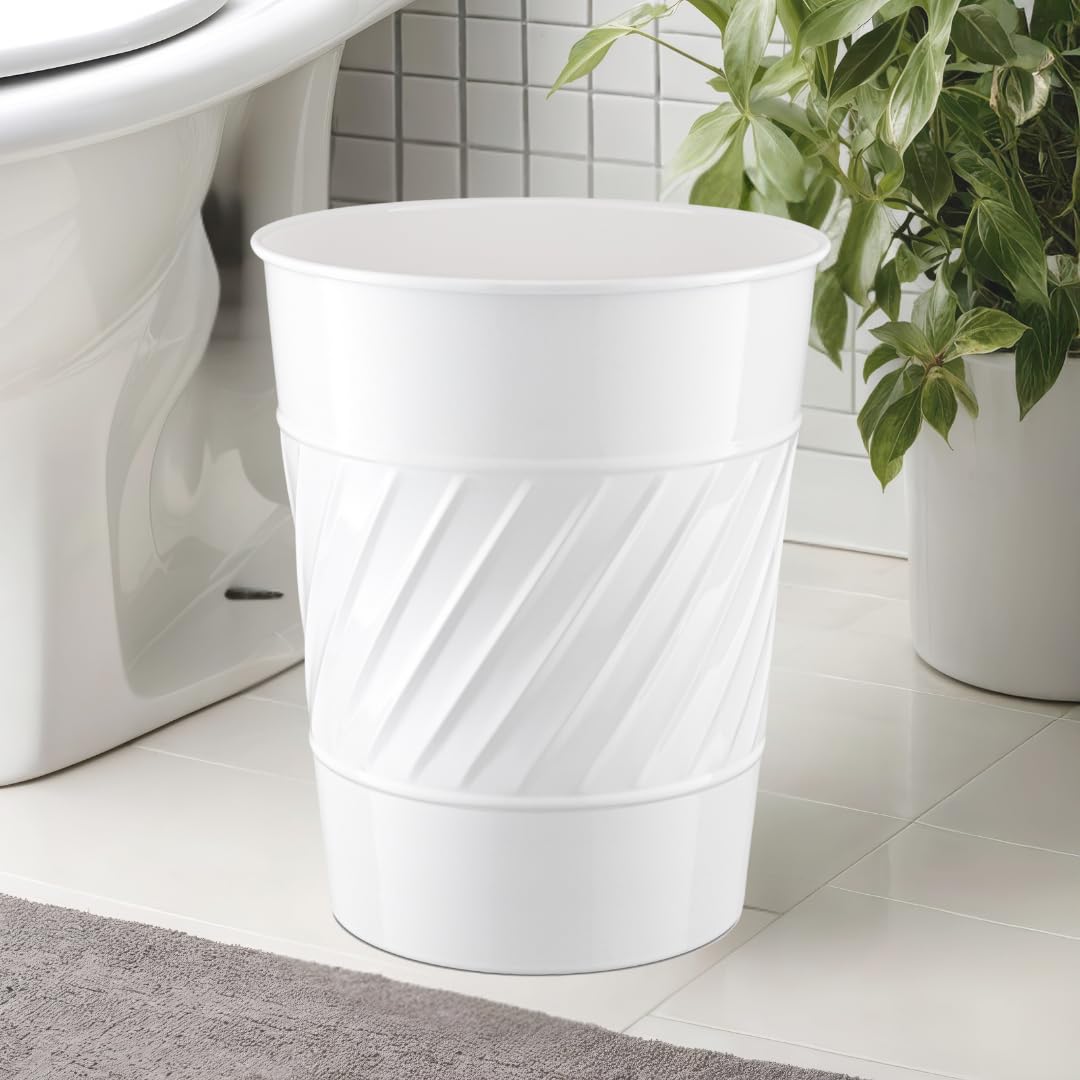 Monarch Abode White Handcrafted Wave Embossed Metal Wastebasket for Home Office Bedroom, Decorative Waste Basket, Modern Bathroom Garbage Can, Durable & Decorative Trash Bin, White Bathroom Trash Can