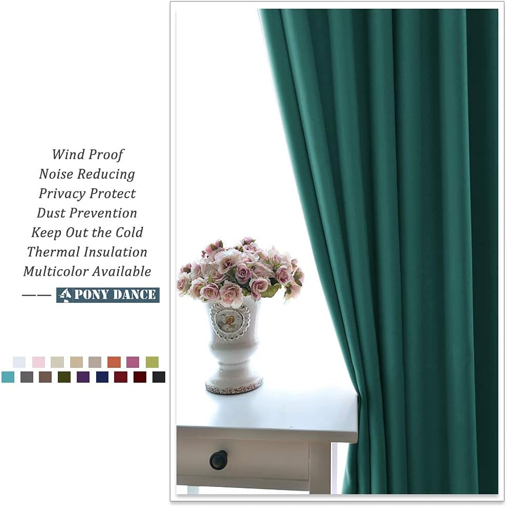 PONY DANCE Bedroom Decorative Curtains - Elegant Curtain Panels Light Blocking Drapes/Home Decor for Living Room, 42 Wide by 72 in Long, Hunter Green, 2 Pcs