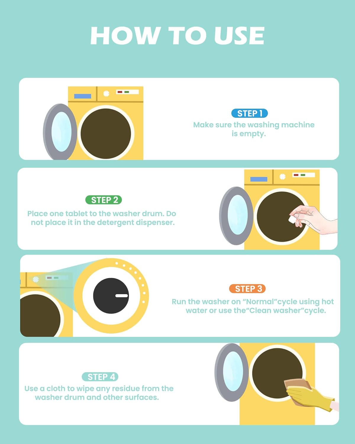 Washing Machine Cleaner Tablets: 24 Pack Deep Cleaning For HE, Front Loader & Top Load Washer, Removes Pet Hair, Odors, Designed for Pet Owners, Septic Safe, 12 Month Supply, Orange 11G