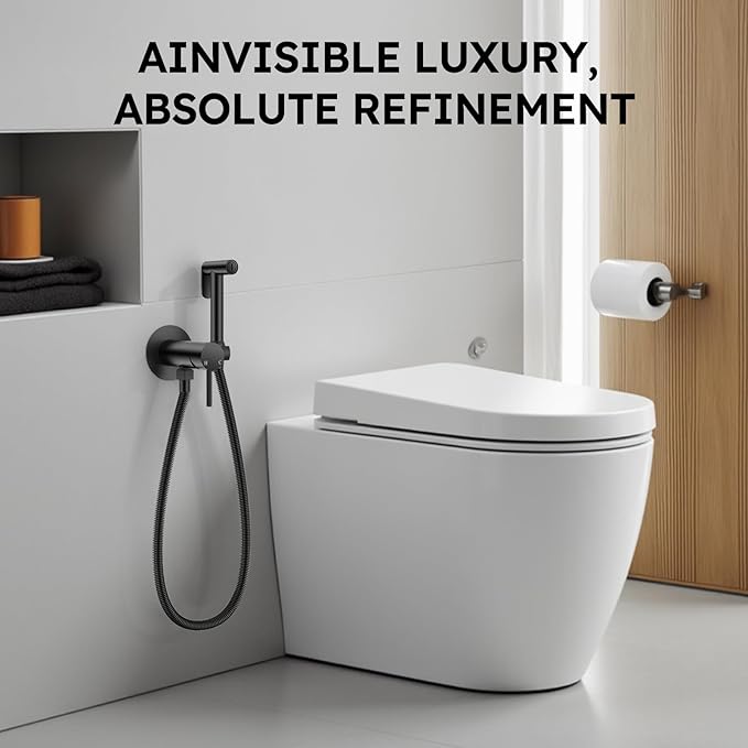 Arofa Built-in Hot and Cold Handheld Bidet Sprayer for Toilet, Black Warm Water Bidet with Adjustable Water Flow, Dual Control Mode Muslim Shower with Spray Hose for Feminine Wash, Wall Mounted