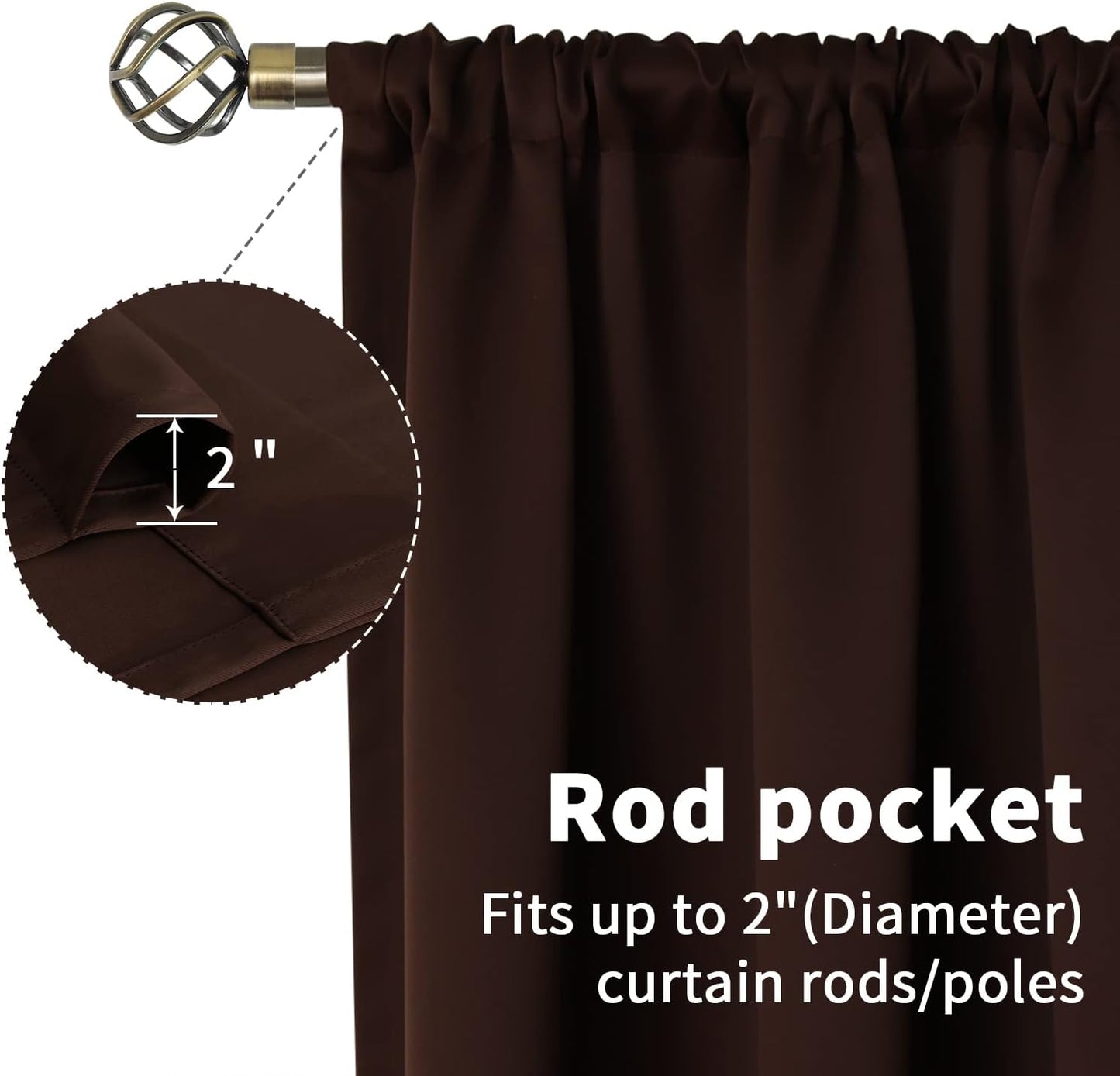BGment Short Blackout Curtains 40 Inches Length - Rod Pocket Thermal Insulated Room Darkening Window Drapes for Kitchen Bedroom Bathroom, Brown, 2 Panels, 42 x 40 Inch