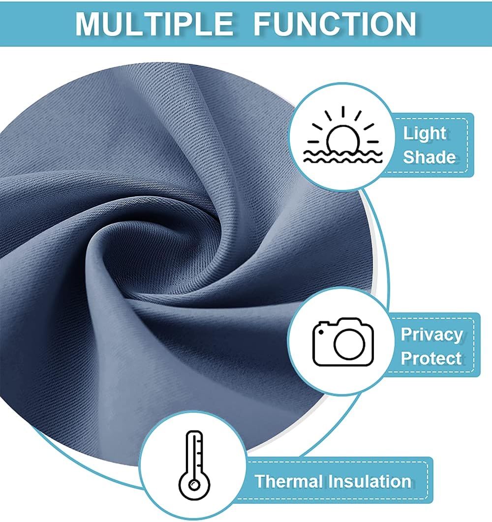 RYB HOME Small Curtains for Door Windows - Blackout Thermal Insulating Drapes for Home Theatre Bathroom Basement Cafe RV Camper Windows Blinds, Wide 34 x Long 30, Stone Blue, 1 Pair