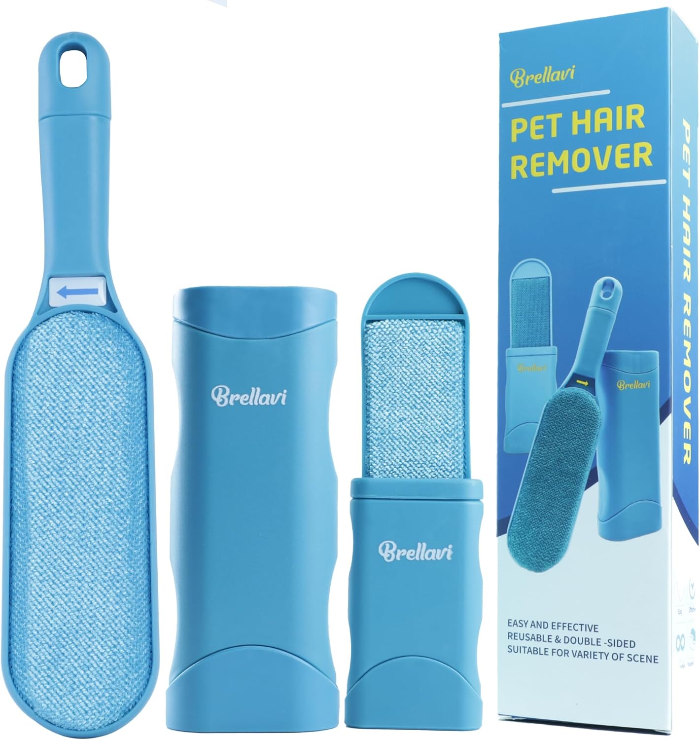 Pet Hair Remover for Clothes: Reusable Dog Cat Fur Lint Removal Brush for Clothes Furniture Couch Carpet Bed Car Seat - Self-Cleaning for Pet Owners (All Blue, 1 Pack)