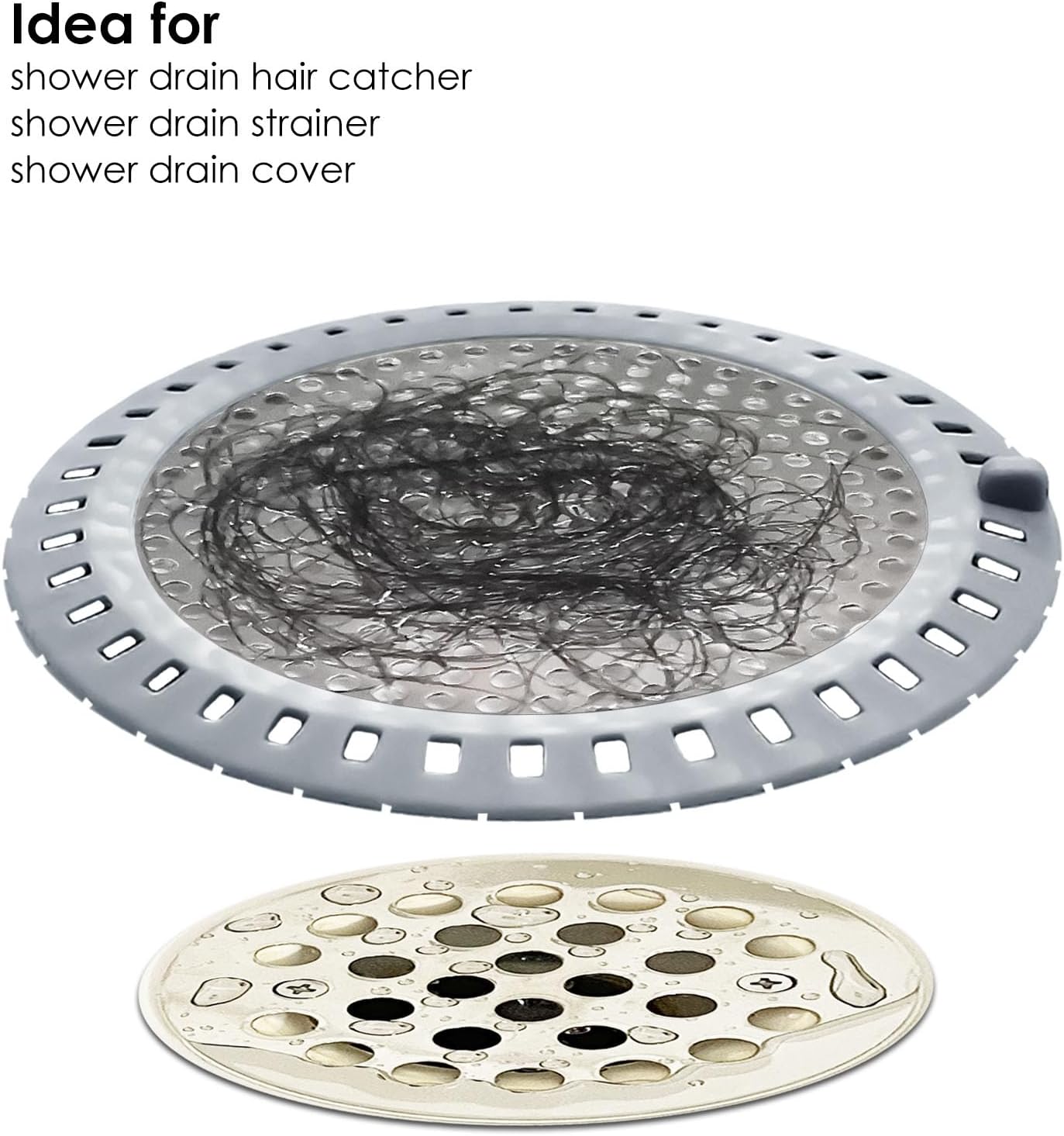 2PCS Shower Drain Hair Catcher, Shower Drain Strainer, Stainless Steel with Silicone Edging, 4.75 Inch Diameter