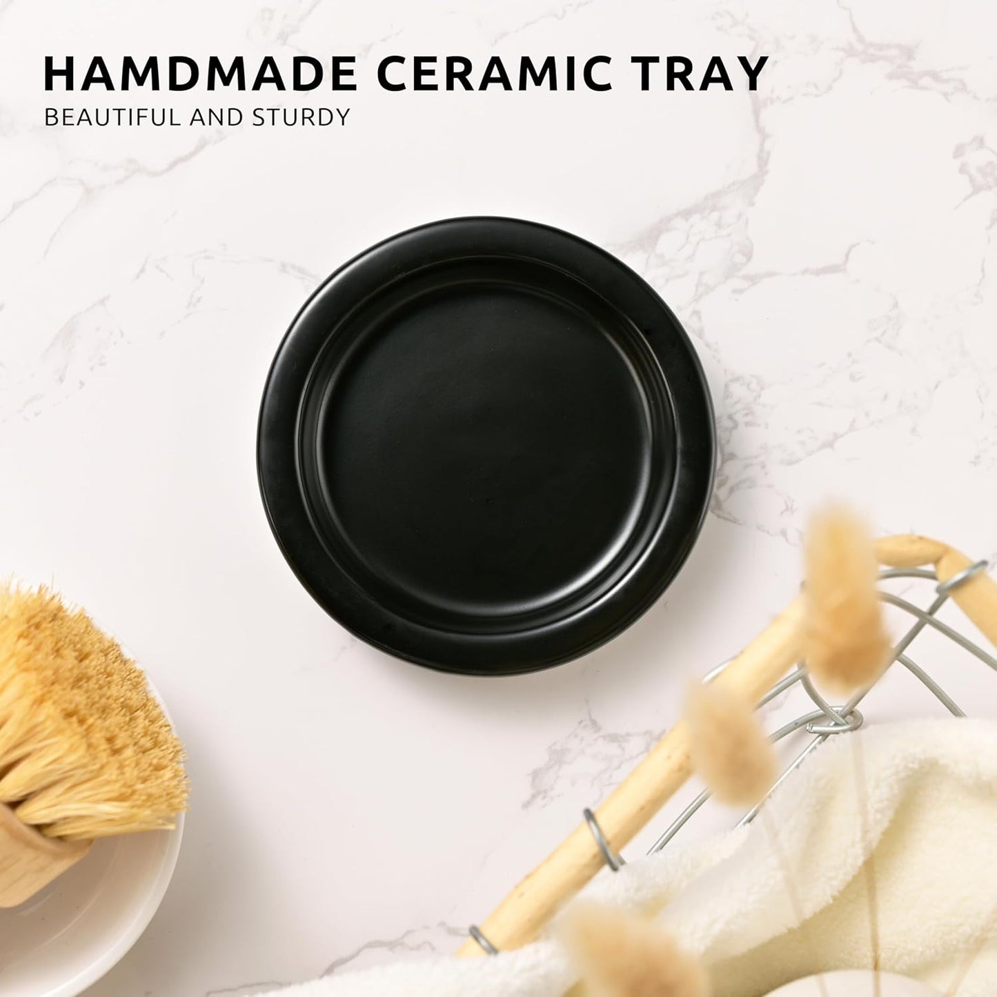 Glass Soap Dispenser Set by Janxin,Bathroom Soap Dispenser Set with Ceramic Tray,Luxury Bathroom Accessories,Modern Kitchen Decor (Black(Hand Soap))