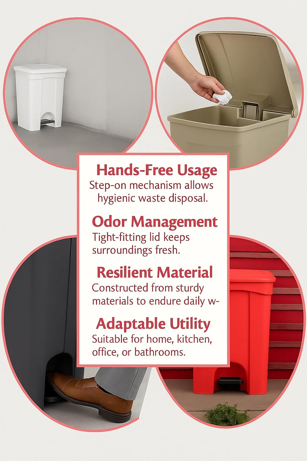 PRO&Family Step-On Trash Can with Lid, Plastic Waste Bin, Foot Pedal Operation (Yellow, 4 Gallon)