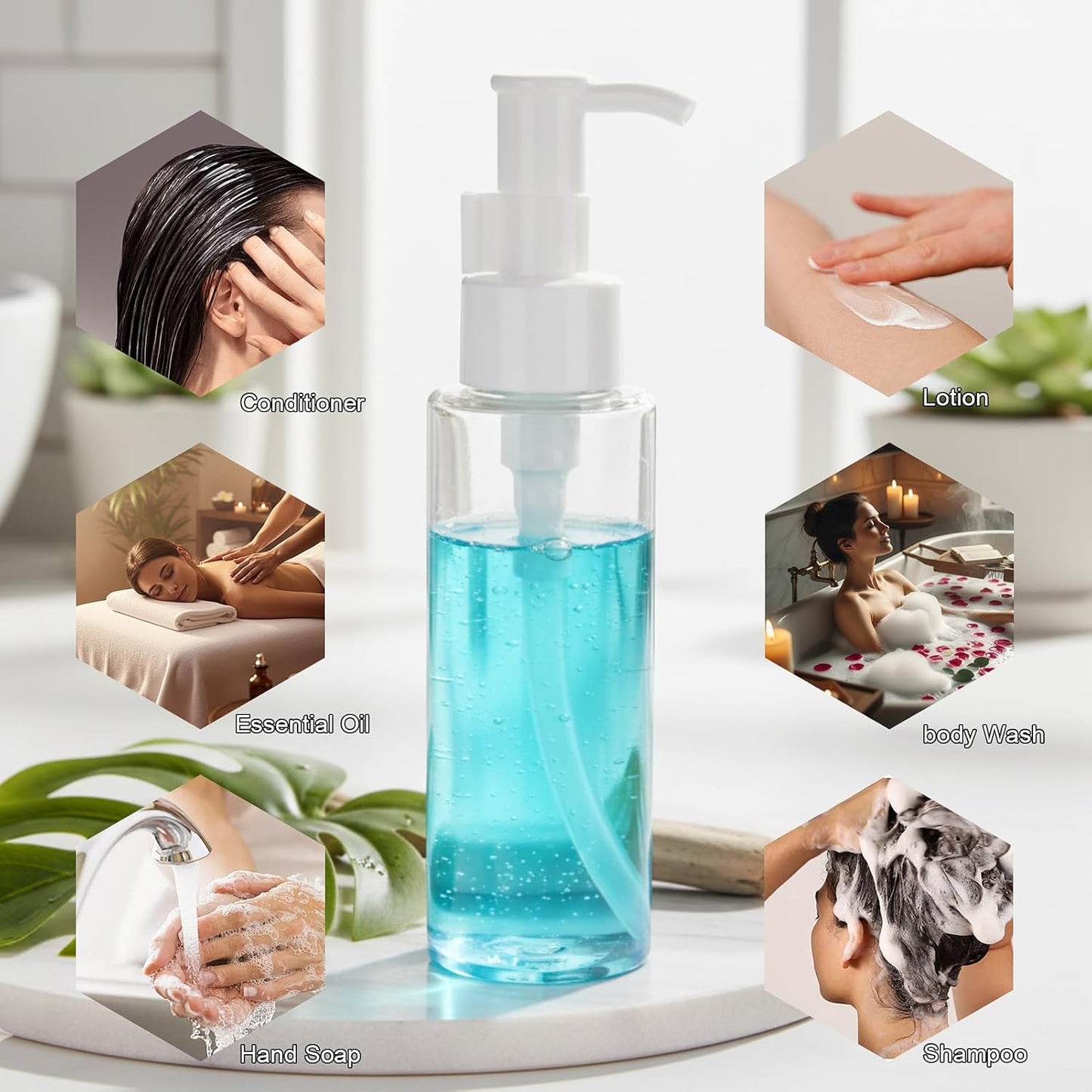 10 Pack 3.4 Oz/100ml Travel Pump Bottle TSA Approved Empty Plastic Pump Bottles Dispenser Portable Refillable Container Clear Lotion Dispenser Bottle for Shampoo Shower Gel