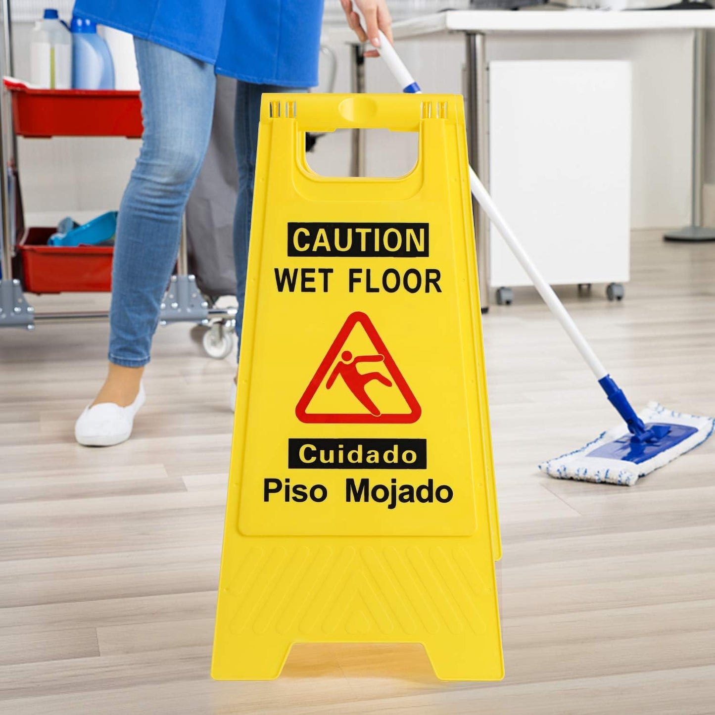 CERLMLAND wet floor signs 6 piece double-sided sign Widely used in various business environments. alerts clear identification using black text and red graphics