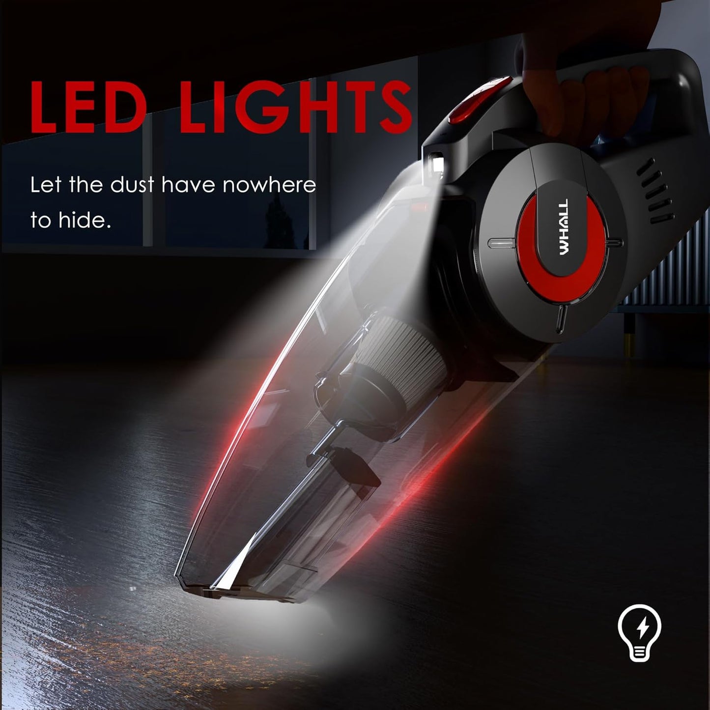 whall Handheld Cordless Car Vacuums, Wet and Dry Use 9000Pa Strong Suction Vacuums, Rechargeable Portable Vacuum Cleaner with LED, Charging Dock, Lightweight Mini Vacuum for Car, Home and Office, Red