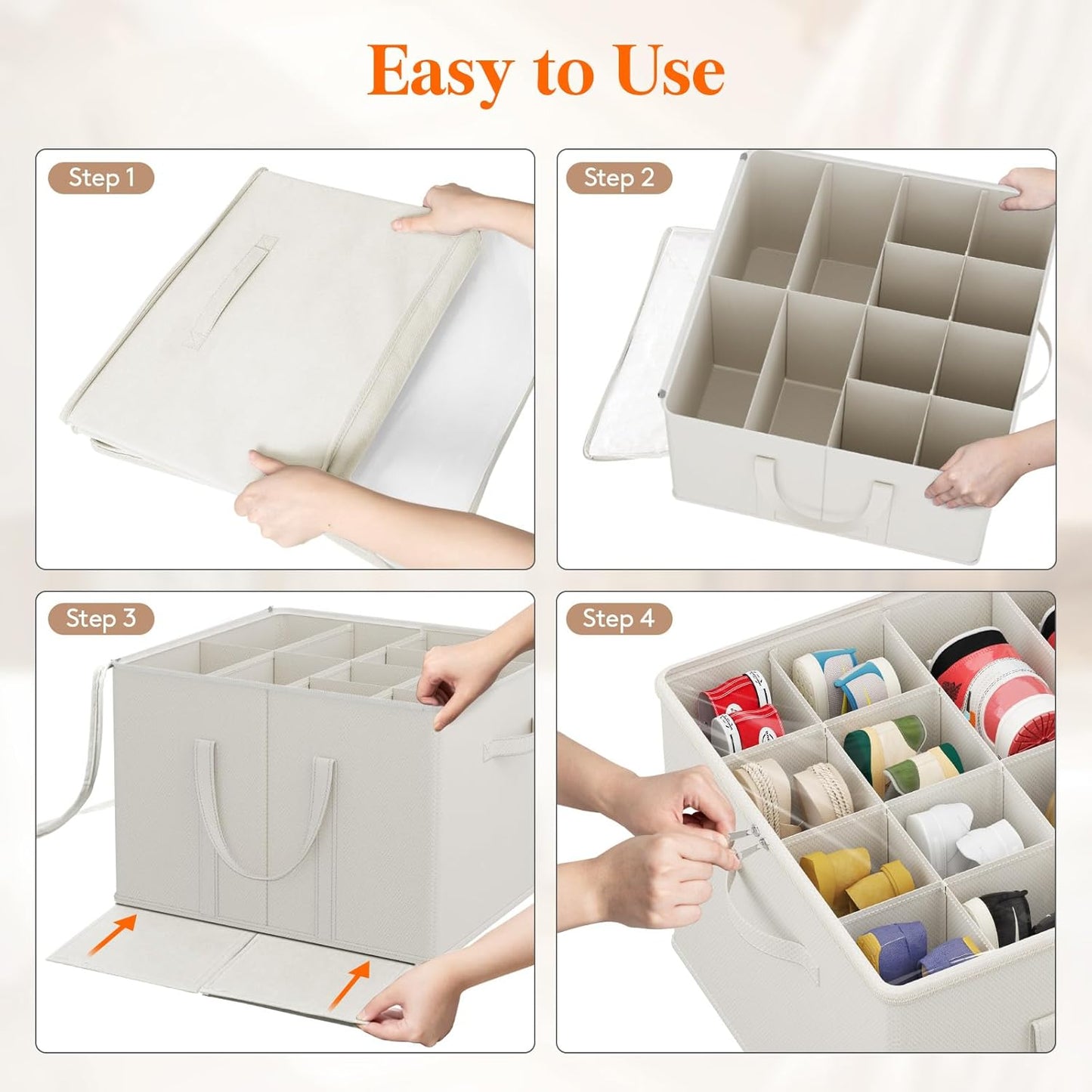 Lifewit Shoe Storage Organizer for Closet Fits 12-16 Pairs, Fabric Large Shoe Box Storage Container with Clear Cover, Foldable Bins Fit for Boots Heels Sneakers 17"(L) x 17"(W) x 12.5"(H) 3 Pack White