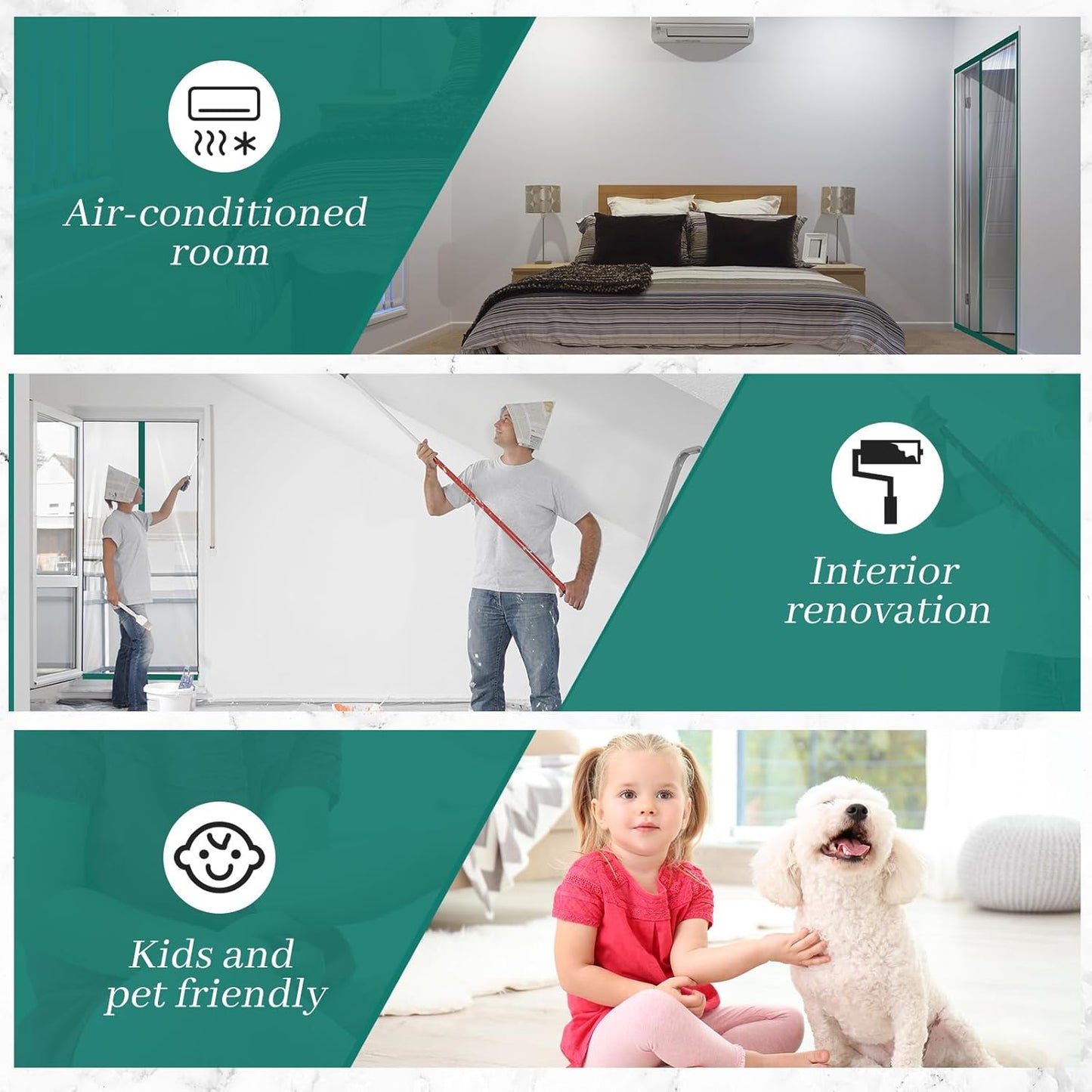 Amylove Zipper 60 x 102 Inch Dust Barrier Kit Construction Door Barrier 5 x 8.5 ft Reusable Plastic Curtain Cover Containment Standard Doorway Temporary Wall Screen Green Sheeting for Bathroom Hallway