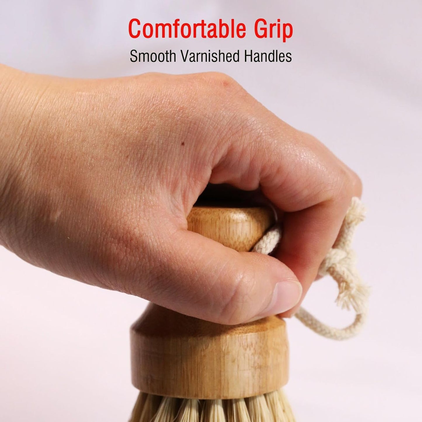 Bamboo Palm Dish Brush Set, Natural Bristle Dish Brush with Holder, Eco Friendly Soft Scrub Kitchen Brush for Dishes and Vegetables