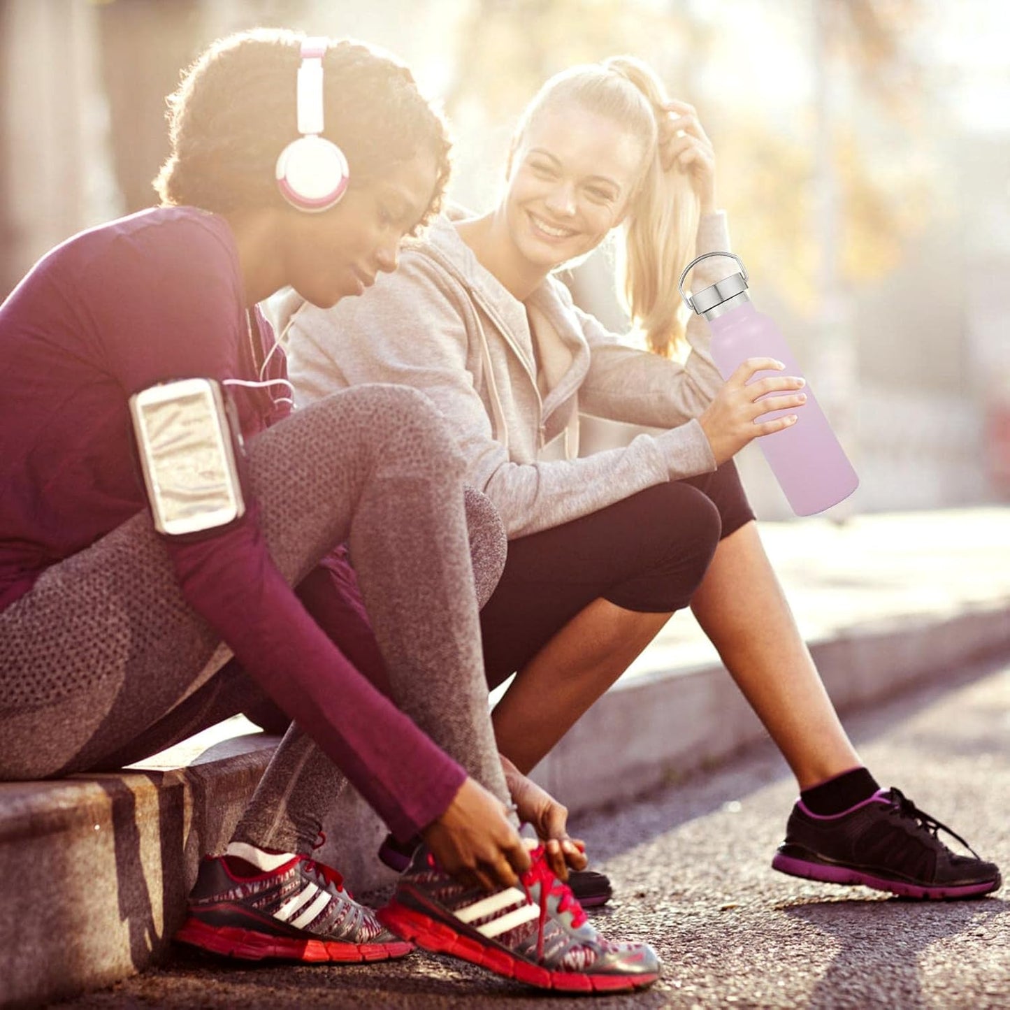 Neihepal 20 oz Insulated Water Bottles Bulk 4 Pack,Stainless Steel Double Wall Sport Bottle with Lid of Handle,Metal Reusable Thermoses Flask with Cup Cap for School,Hikers,Gift (Pink,Set of 4)