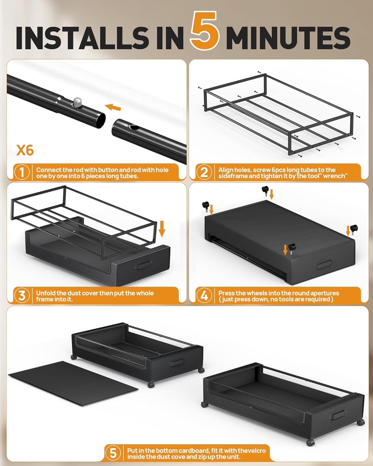 Under Bed Storage, Underbed Storage With Wheels, Under The Bed Storage for Clothes, Blankets, Shoes... (Black, 1 Pack)