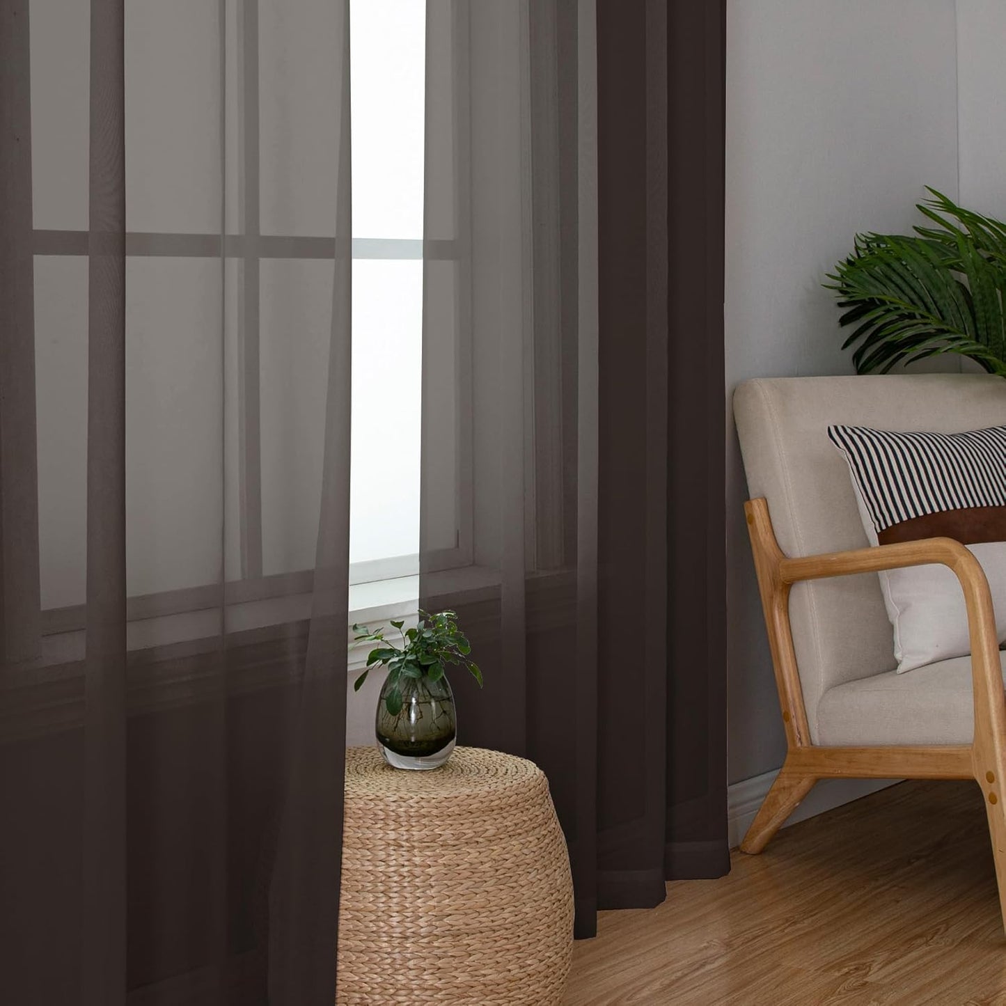 Chyhomenyc Chocolate Brown Sheer Curtains 84 Inches Long, Light Filtering Sheer Curtains for Living Room Bedroom, 42x84 Inches, 2 Pieces