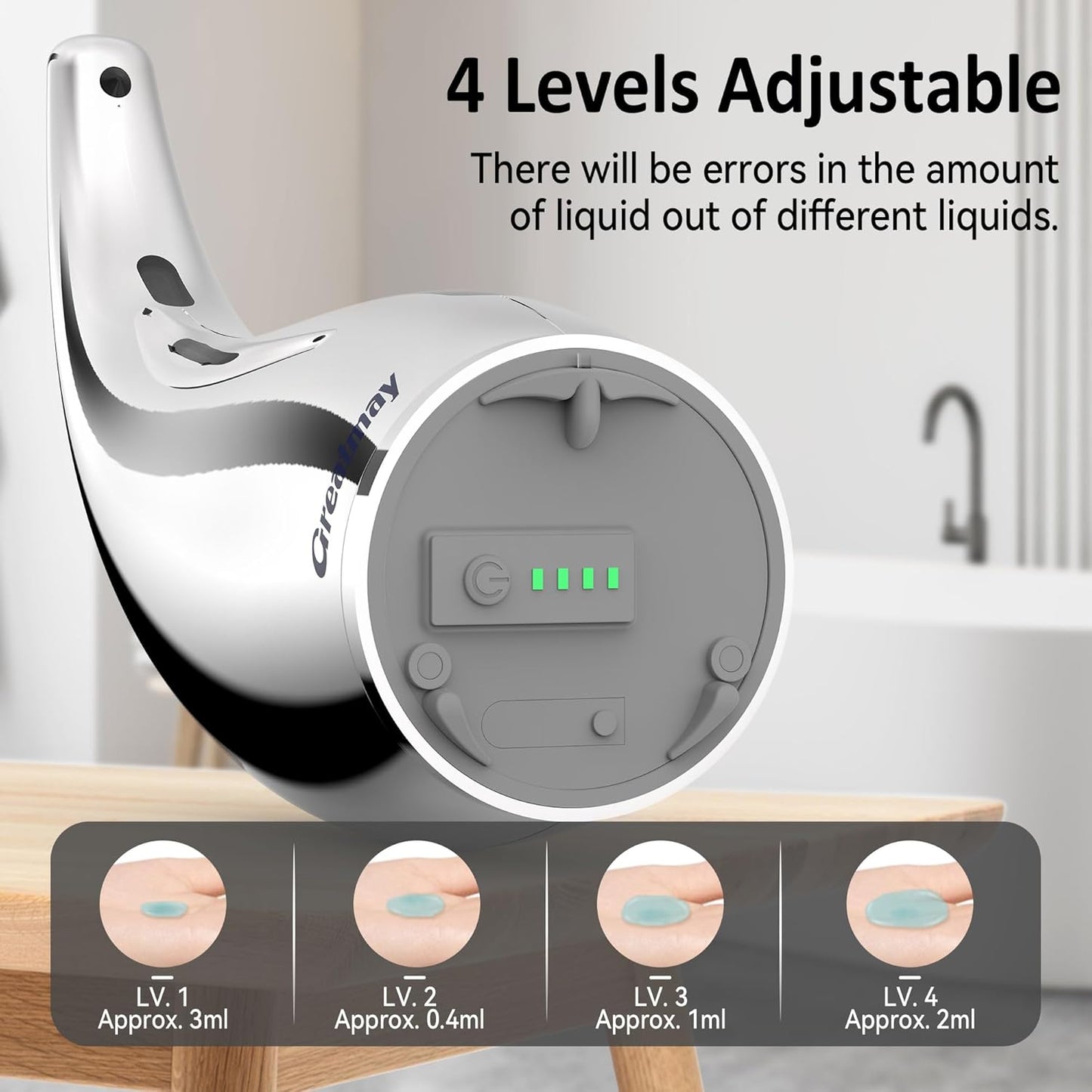 Adjustable Automatic Soap Dispenser Touchless, 4 Adjustable Levels Touchless Sensor Liquid Soap Pump Dispenser,300ml Rechargeable Magnetic Charging Hand Soap Dispenser for Kitchen,Bathroom