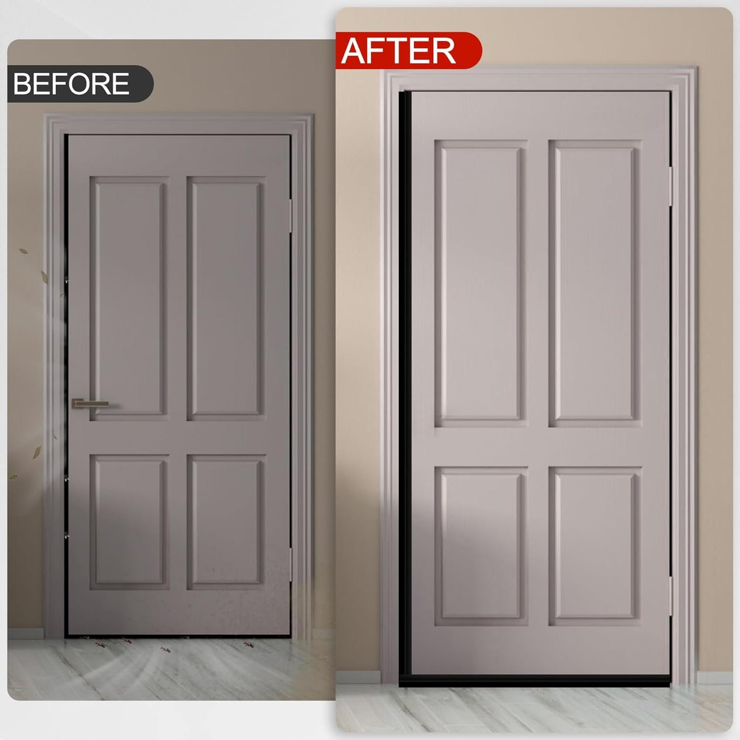 MYFAMIREA Door Weather Stripping 2IN (W) x 20FT (L) Door Draft Stopper Seal Tape Silicone Seal Strip Self Adhesive Shower Sweep Insulation Tape Side Bottom Strip for Sliding Glass Window Gap, Black