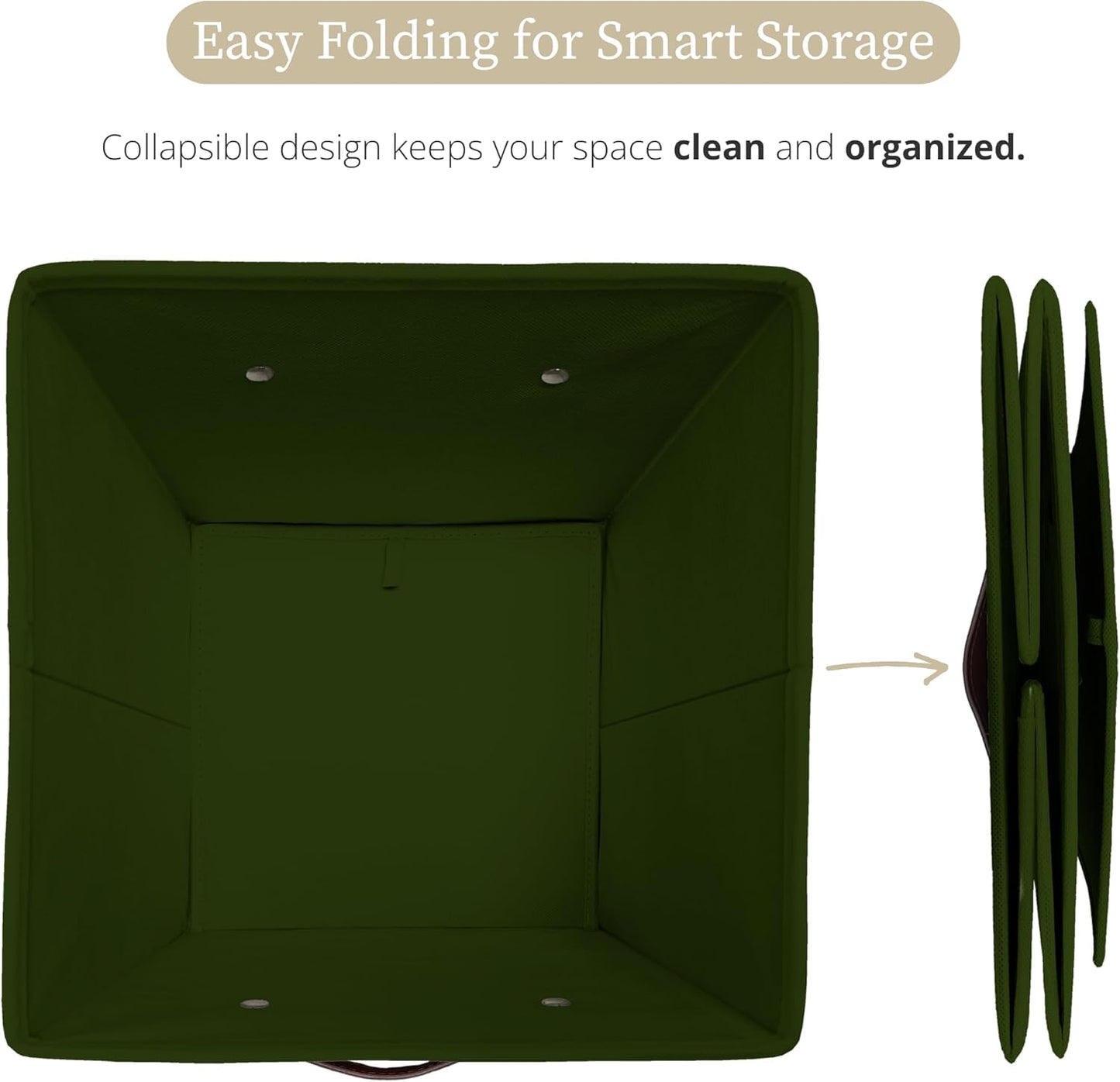 DECOMOMO Storage Baskets, 13x15x13 Storage Cube Bins with Labels for Organizing Shelves Kallax (Kallax / 4pcs, Olive Green)