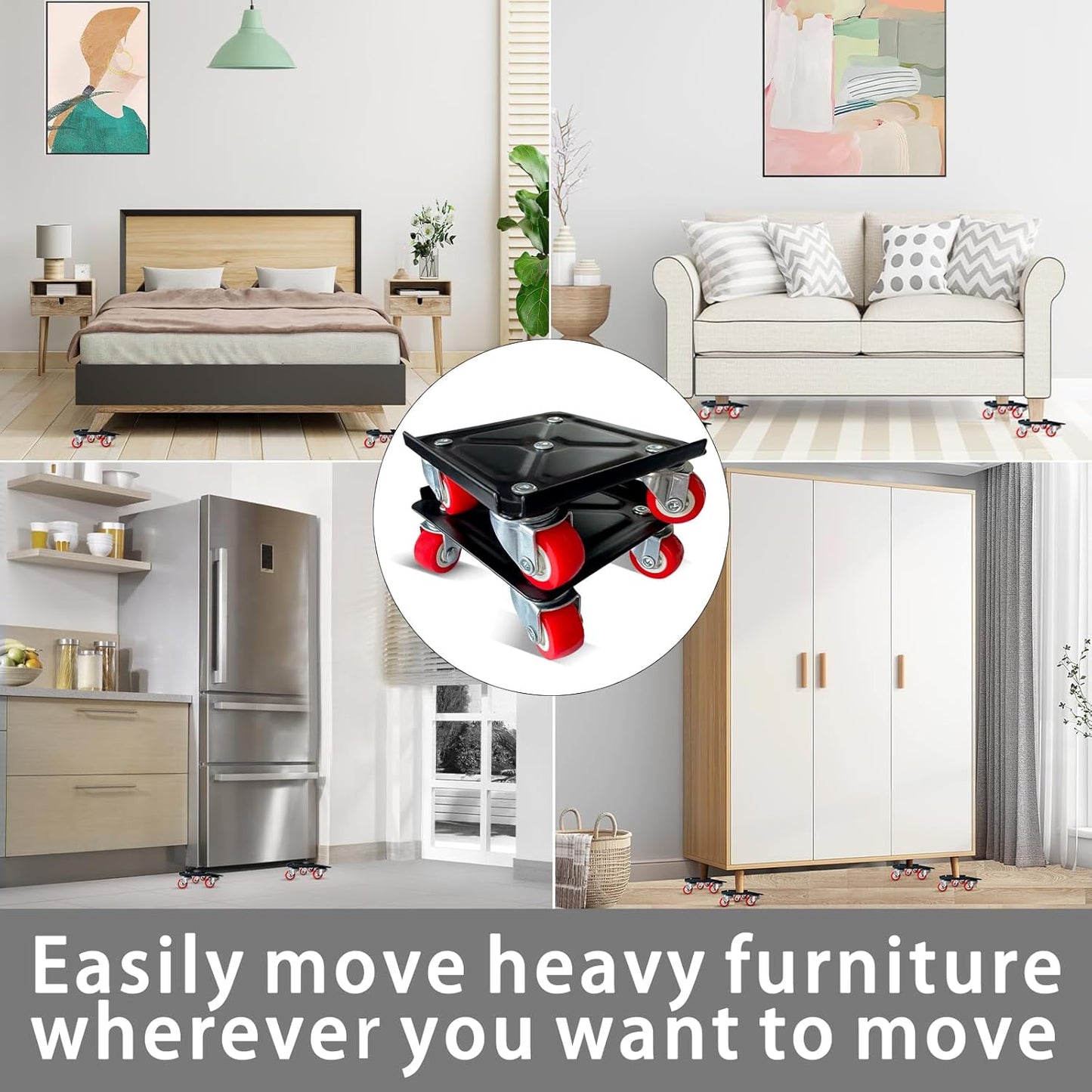 Furniture-Dolly-Furniture-Movers with-5-Wheels, Furniture Sliders Lifters Tool Set for Moving Heavy Duty, Furniture Dollies, Max Capacity 1650Ib Red