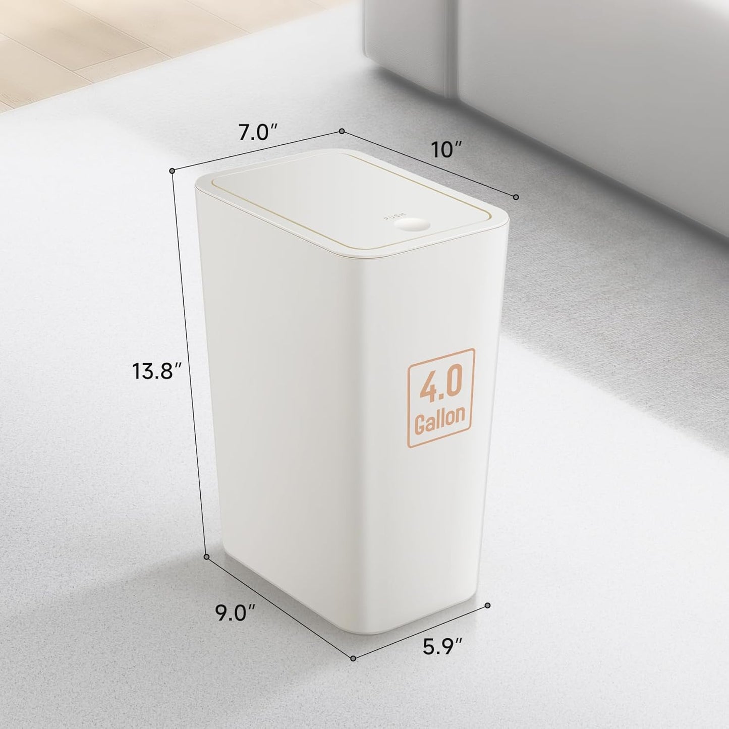 TIPGO Bathroom Trash Can with Lid, 4 Gallon / 15 Liter Small Garbage Can, Press Top Bin, Plastic Wastebasket with Pop-Up Lid for Bedroom, Living Room, Office (White, 2 Pack)