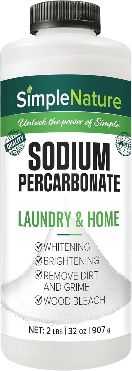 Sodium Percarbonate (2 lbs) - Versatile Non-toxic Biodegradable Scent-Free Cleaner for Home, Laundry, and Decking - Pure Oxygen Bleach - Convenient Container with Scoop