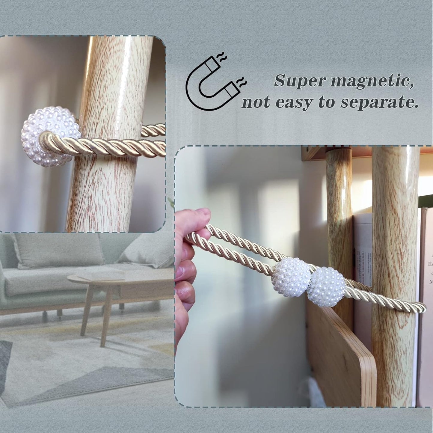 Hion Magnetic Curtain Tiebacks Golden 2pcs, Curtain Tiebacks Buckles Holdbacks Holders Hooks Clip for Home Bedroom Office Decorative Curtain