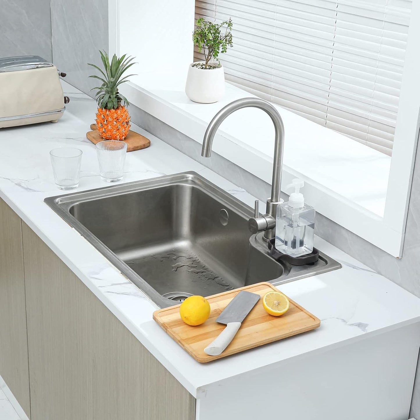 Silicone Bathroom Soap Dishes with Drain Spout-Bathroom and Kitchen Sink Organizer,Sponge Holder,Dish Soap Tray,Perfect for Dispenser,Scrubber,Bottle,Cup on Sink or Counter-Coffee 4.9"×3.2"