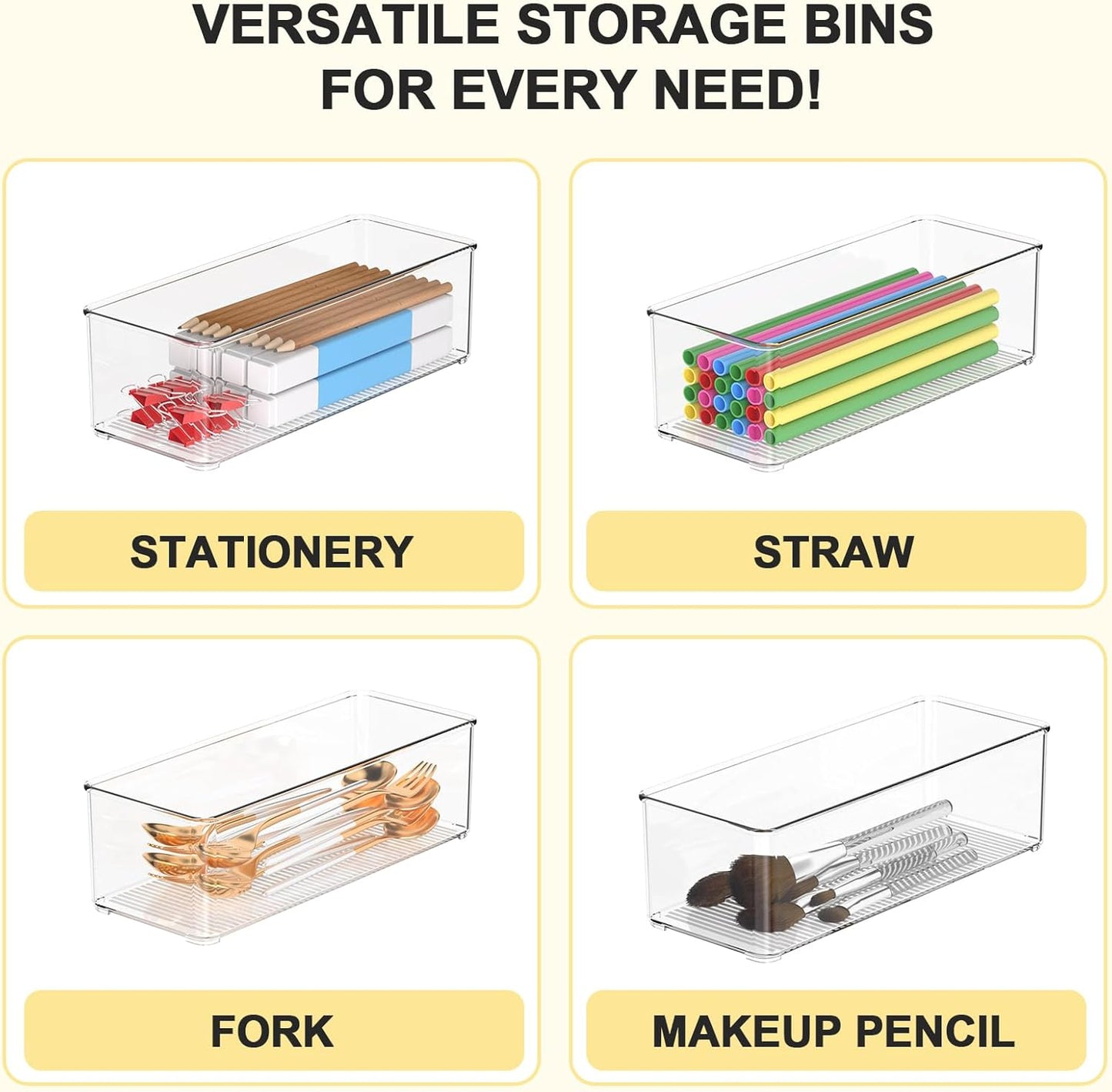 Set of 8 Clear Plastic Storage Bins, 6 Large +2 Small Pantry Organizers and Storage Containers for Kitchen Organization, Home Storage Essentials for Office, Closet, Garage, Freezer& Bathroom