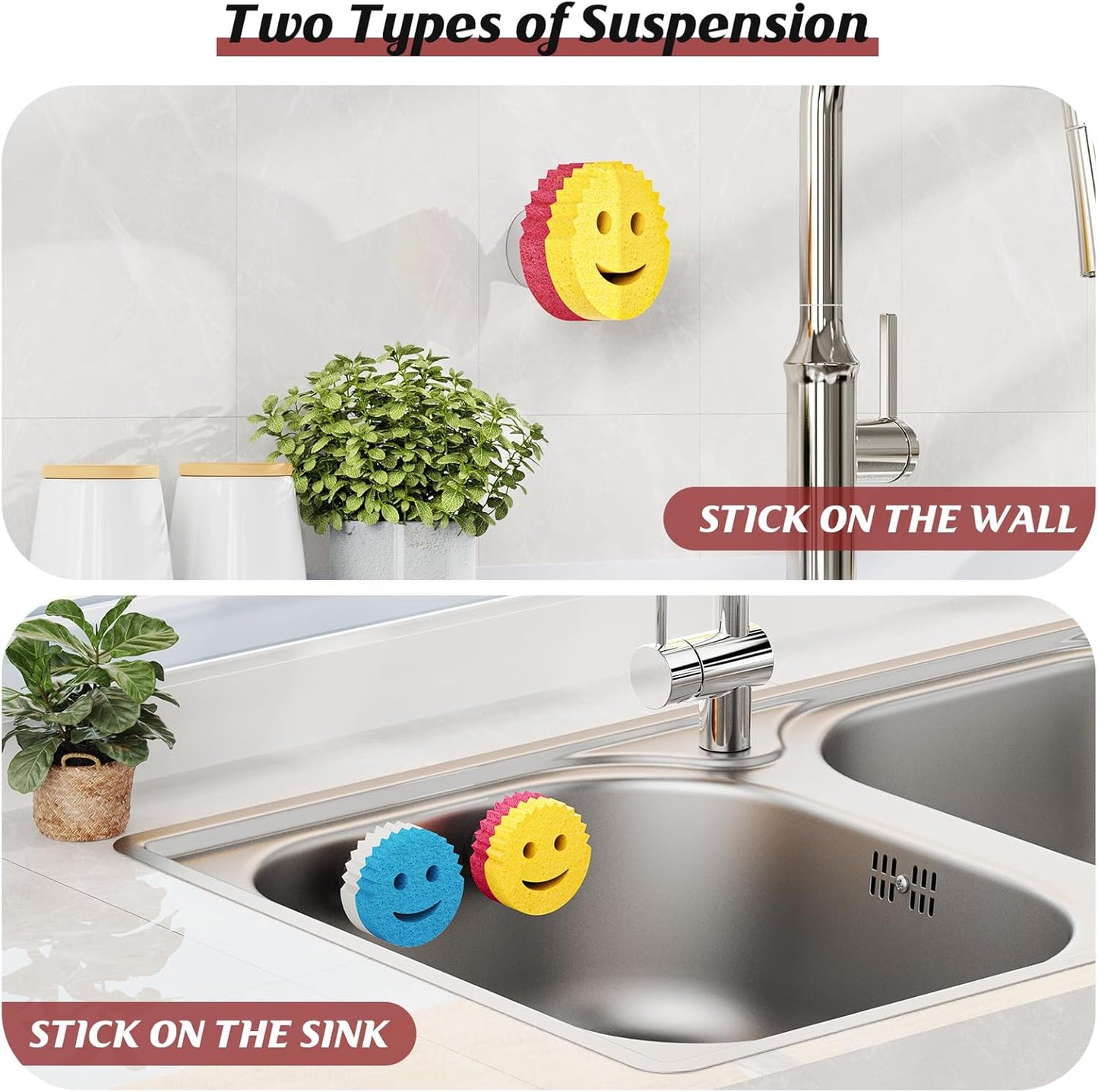 Sponge Holder for Kitchen Sink,Sink Caddy Organizer with Suction Cup Installation for Kitchen/Bathroom, Self Draining,Sponge Caddy for Holding Smiley Sponges-White