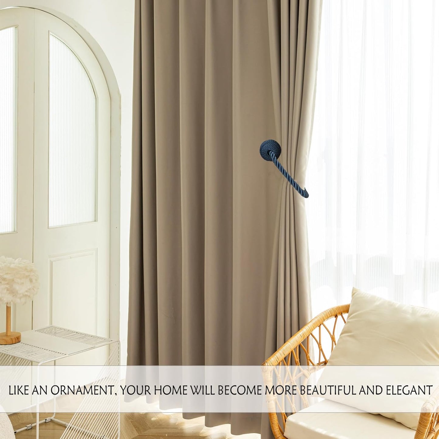 Magnetic Curtain Tiebacks - Rope Tiebacks for Curtains & Drapes, Decorative Window Holdbacks (2 Pack, Blue)