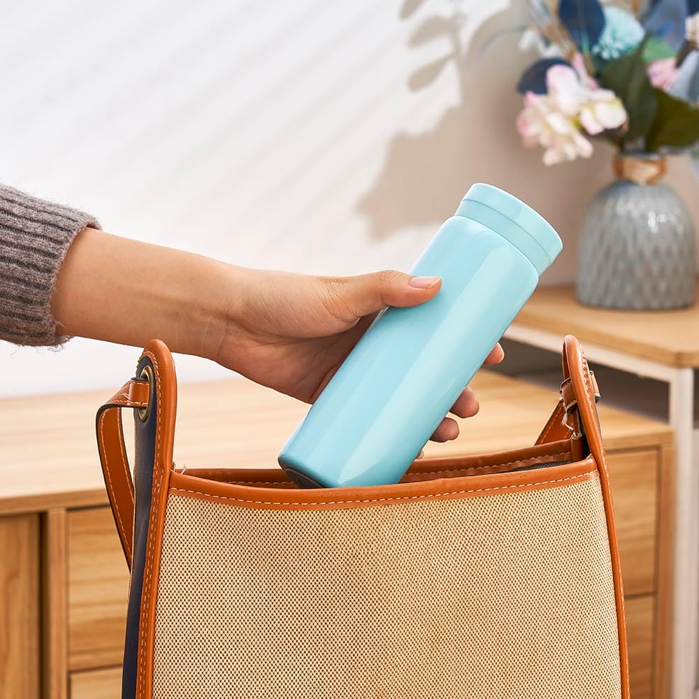 10oz Mini Water Bottle Stainless Steel Thermos Small Flask - Insulated Vacuum, Leak Proof, Keeps Drinks Hot/Cold - Ideal for Coffee, Tea, Water - Light Blue