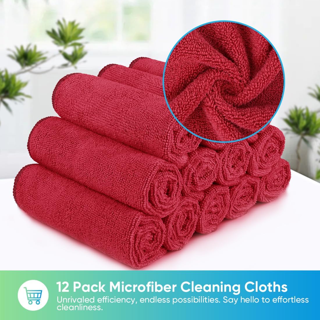 HOMEXCEL Red Microfiber Cleaning Cloth, 12 Pack Premium Microfiber Towels for Cars, Lint Free, Scratch-Free, Highly Absorbent, Reusable Cleaning Rags for Car, Household, Kitchen, Window, 11.5"X11.5"