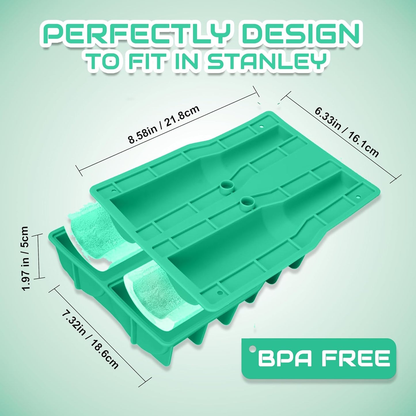 Ice Cube Tray for Tumbler, 1 Pcs Silicone Hollow Cylinder Ice Mold for Freezer, Ice Drink, Juice, Cocktail, Compatible with 40Oz Tumbler (GREEN)