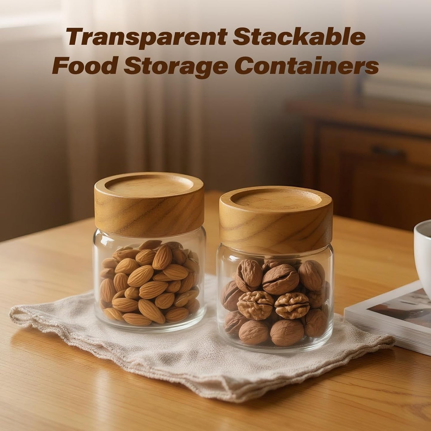 2-Pack 6 oz Glass Canisters with Airtight Sealing Lids - Leakproof Food Mason Jars for Meal Prep, Overnight Oats, Salad Dressings, Yogurt & Spice Storage