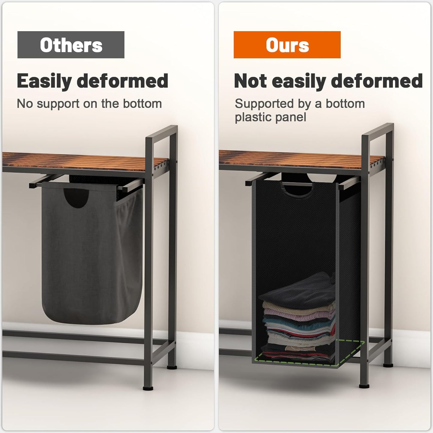 Laundry Hamper, Laundry Sorter with 2 Pull-Out Removable Oxford Fabric Bags Cloth Laundry Basket 2 x 10 Gallons (Black and Rustic Brown)