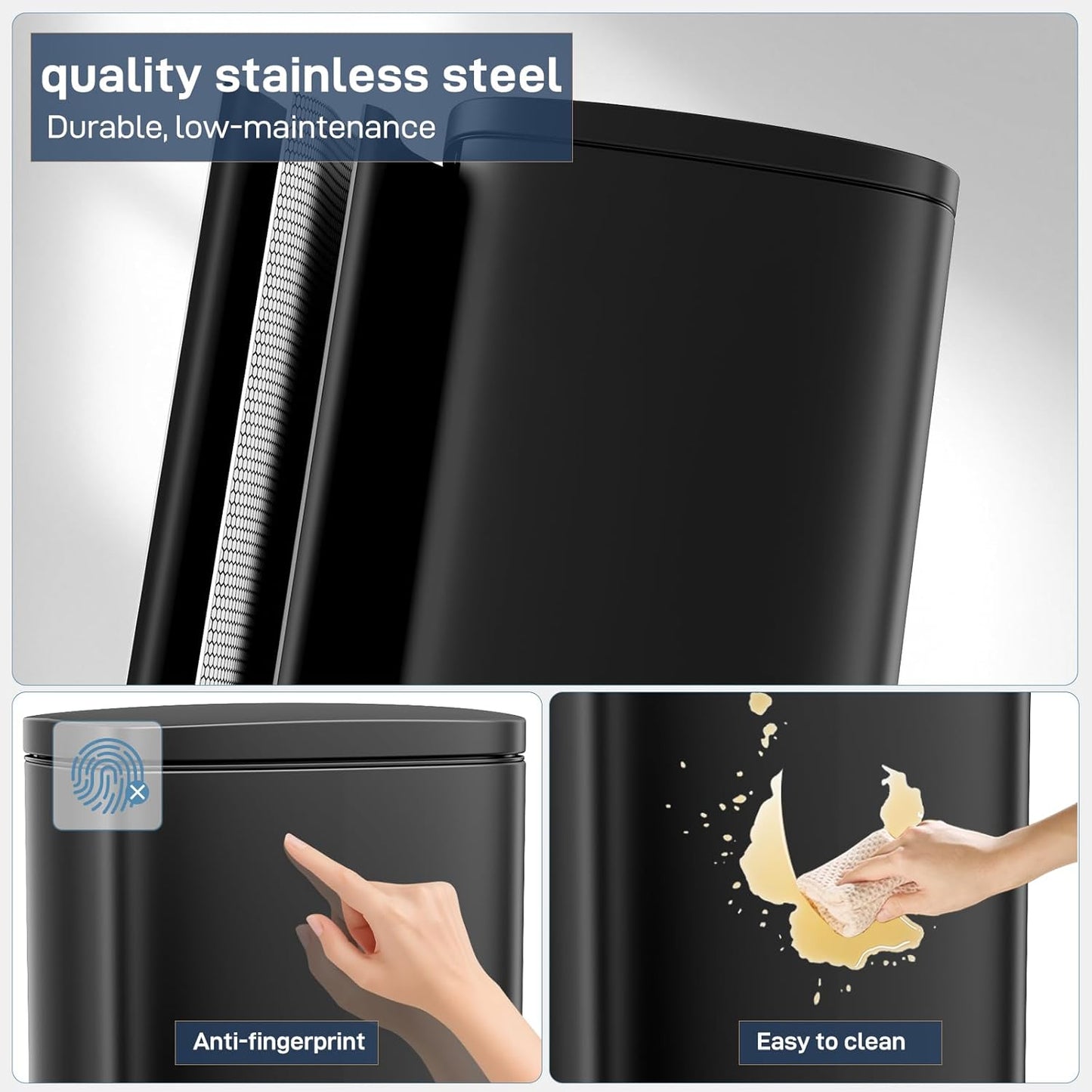 Arlopu13.2 Gallon Step Trash Can, Stainless Steel Garbage Bin, Soft-Close Rubbish Bin with Removable Plastic Inner Bucket, Fingerprint-Proof, Lid Dustbin, Suit for Kitchen Home (Black, 50L)