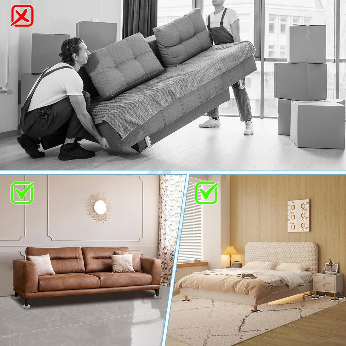 New Upgrade Furniture Sliders, Multi-Surface 3-in-1 Furniture Movers Sliders, Heavy Moving Pads with 8PCS 4.3" Carpet Sliders+4PCS Hard Floor Socks+1 Lifter, Protect Floor and Easily Move Furniture