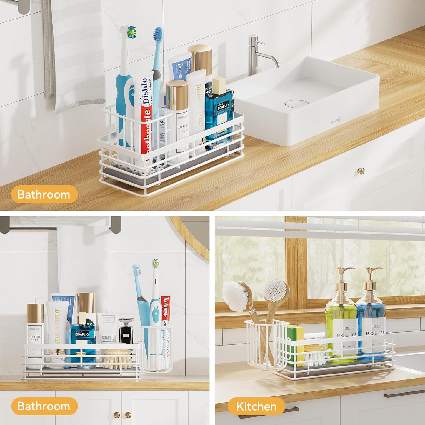 Yofidra Sponge Holder for Kitchen Sink Organizer Caddy: Sink Sponge with Instant Drying Stone, Metal Stainless Steel Basket Home Decor Storage and Organization Accessories 9.5" X 3.5" X 5.2" (White)