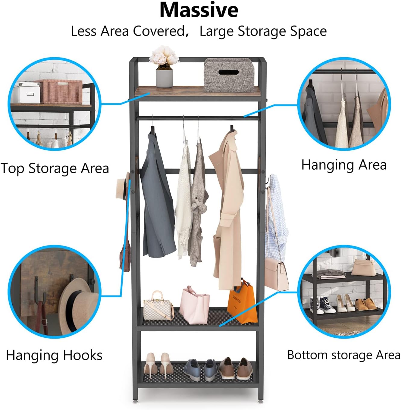 Tribesigns Small Heavy Duty Clothes Rack with Shelf and Hanging Rod, Freestanding Closet Organizer, Industrial Hall Tree Garments Rack for Small Space,Bedroom,27'' W X69'' H, Max Load 300LBS