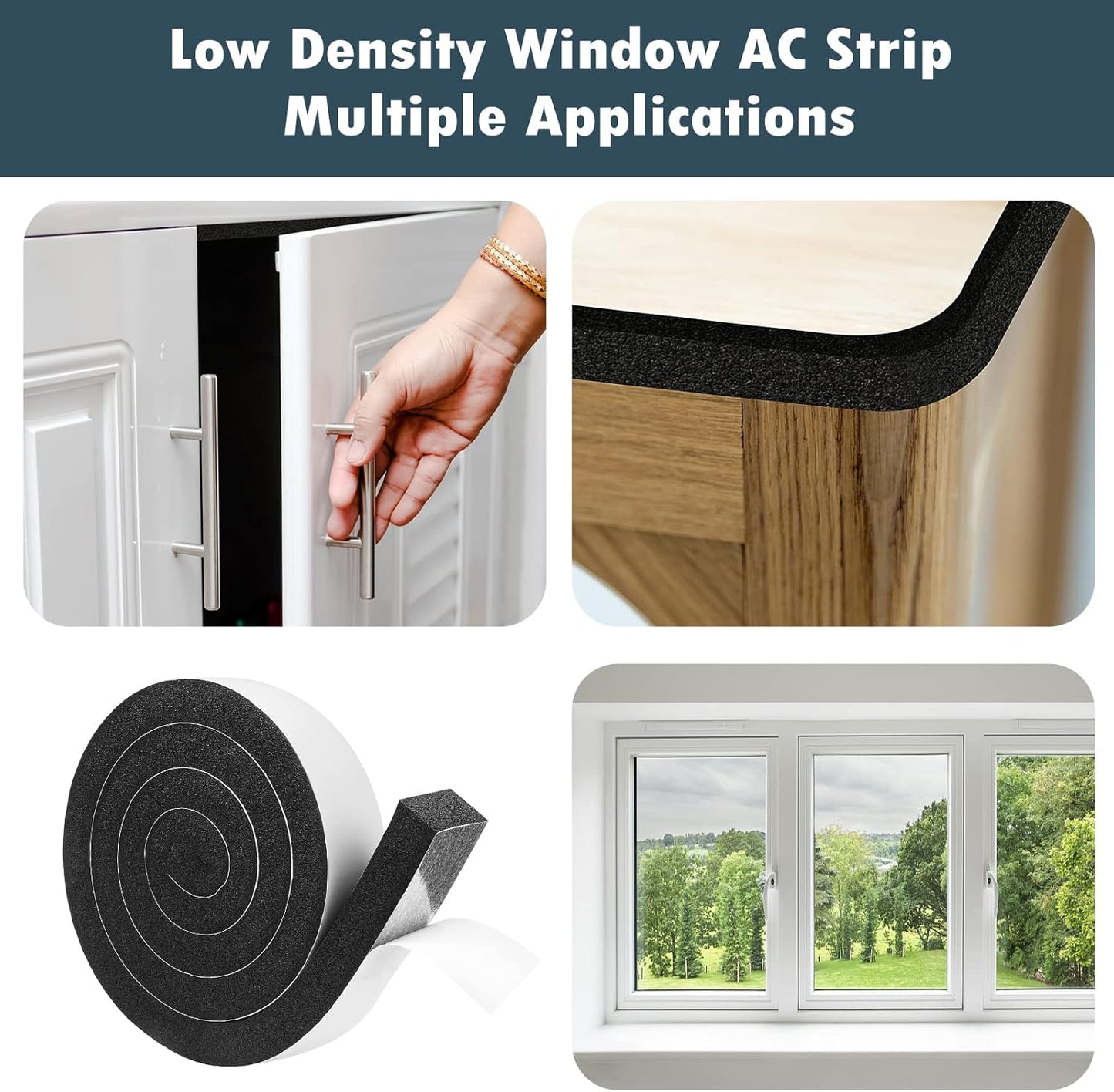 YIJUHOU Weather Stripping Door Seal Window Air Conditoner Insulation Foam Seal Tape Black Open Cell Door Seal Strip (2IN*1IN*6.5FT)