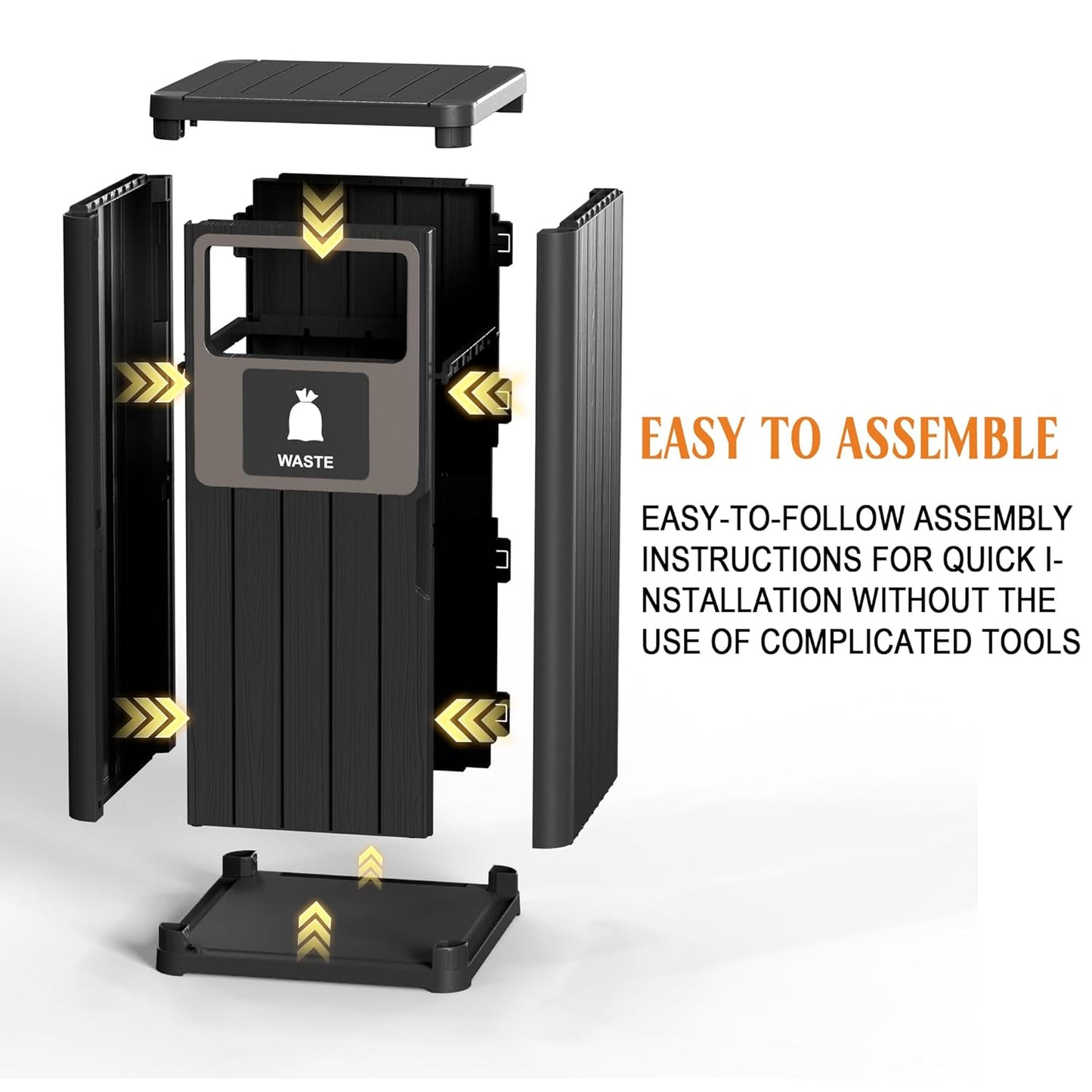 Outdoor Single Barrel Trash Can,Waterproof Resin Garbage Can with Garbage Labels,Durable Waste Bin for Porch, Backyard,Kitchen,for 30 to 39 Gallon Trash Bags