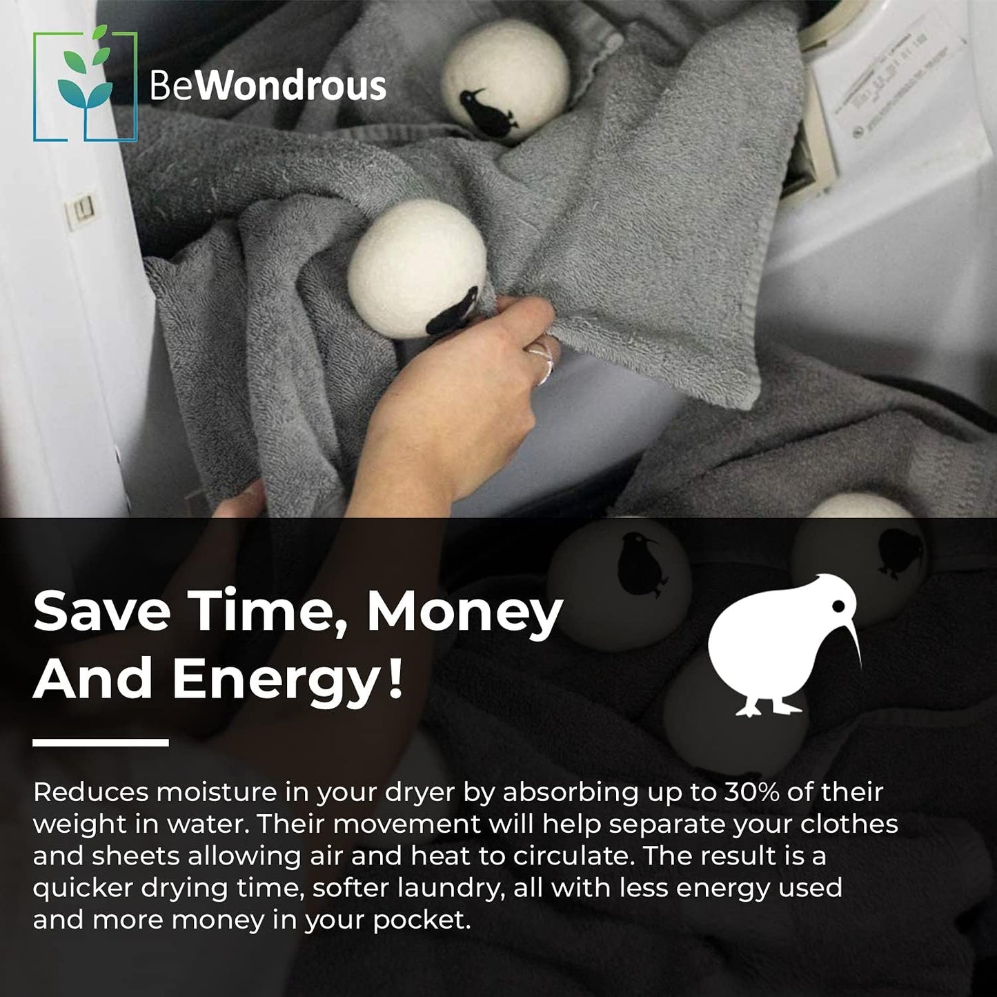 Wool Dryer Balls XL, 100% New Zealand Organic Wool - Reusable Natural Fabric Softener for Laundry, Dryer Sheets Alternative - Prevent Wrinkles and Anti Static (Black, 6-Pack)