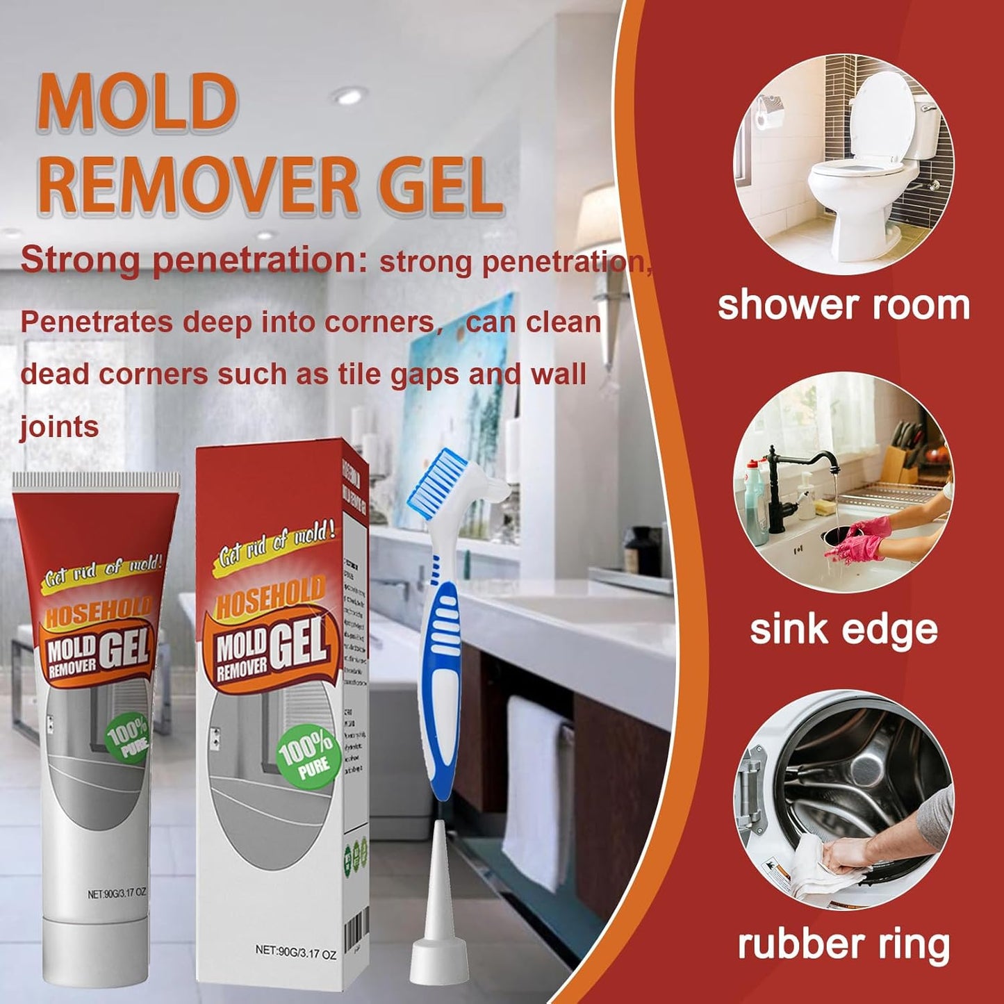 2Pcs Remover Gel,Powerful Household Cleaning Gel, efficient penetration, suitable for bathroom and kitchen tile gap, wall cleaning, safe formula will not damage the surface