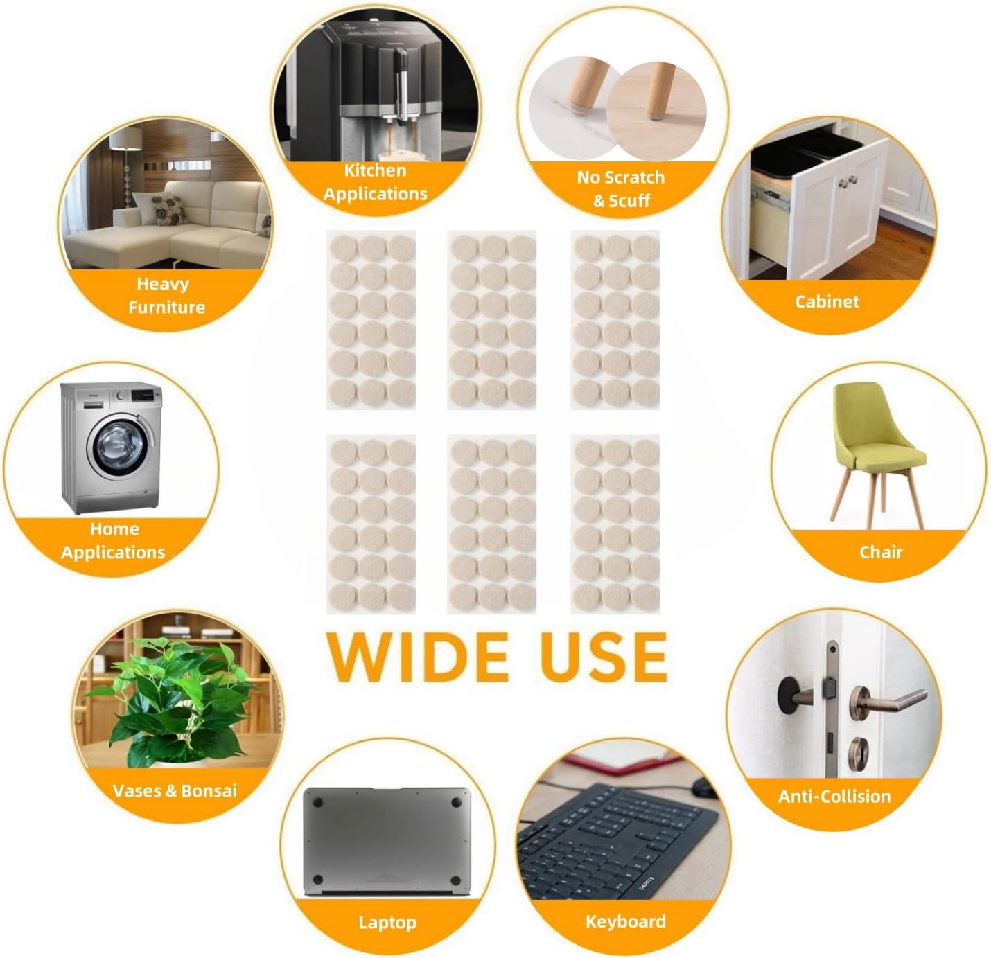 Furnigear Felt Furniture Pads for Hardwood Floors - Self Adhesive Chair Felt Pads, Floor Protector for Furniture Feet, Furniture Sliders Moving Furniture Smoothly - Anti Scratch 48 Pcs 1-1/2" Round