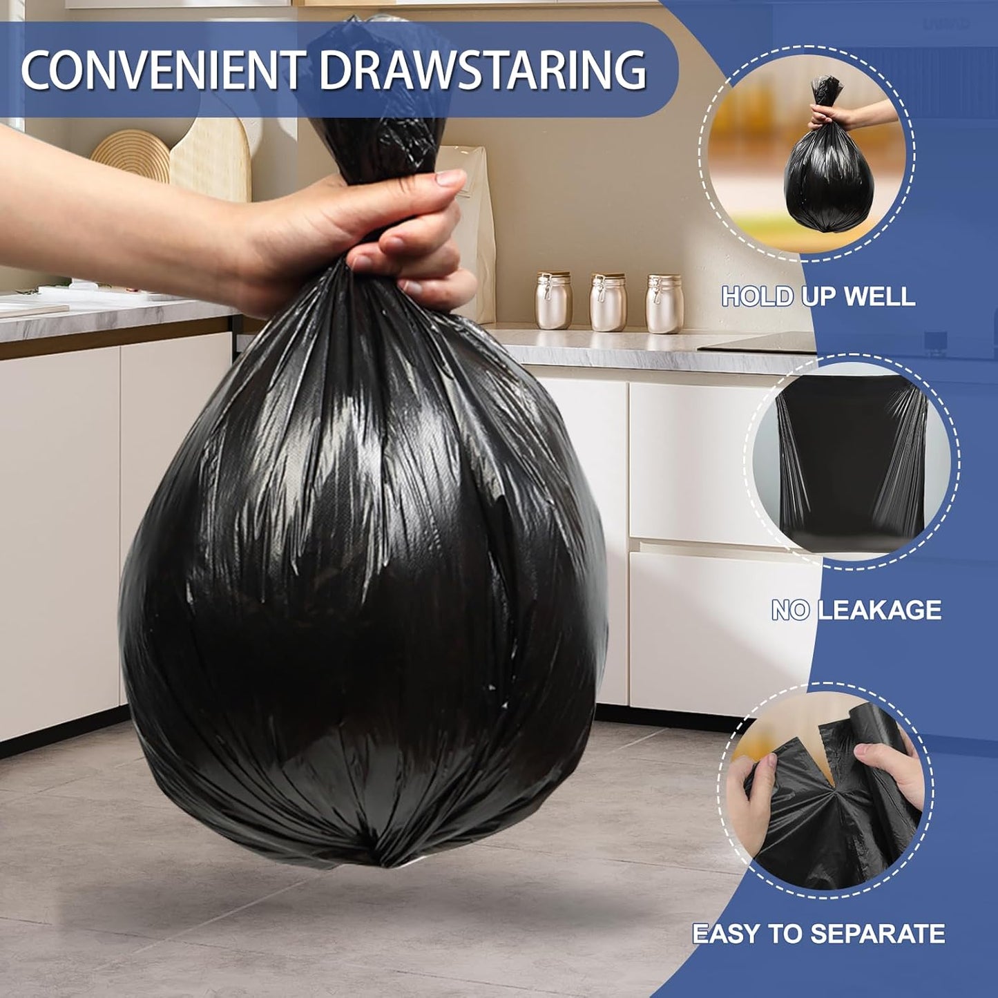 Small Trash Bags 4 Gallon - 0.94 Mil Thick 220 Count Heany Duty 15 Liters Black Garbage Bags,Leakproof Durable and Unscented Weastbasket Can Liners for Bathroom Bedroom Home