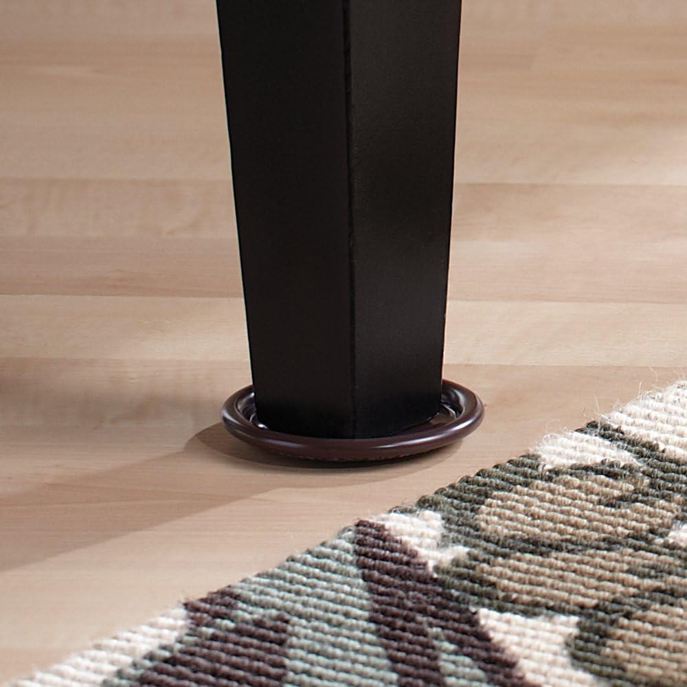 SoftTouch 2 1/2" Round Reusable Carpet Bottom Furniture Caster Cups to Protect Hardwood, Tile or Laminate Floors, Brown (4 Pack)