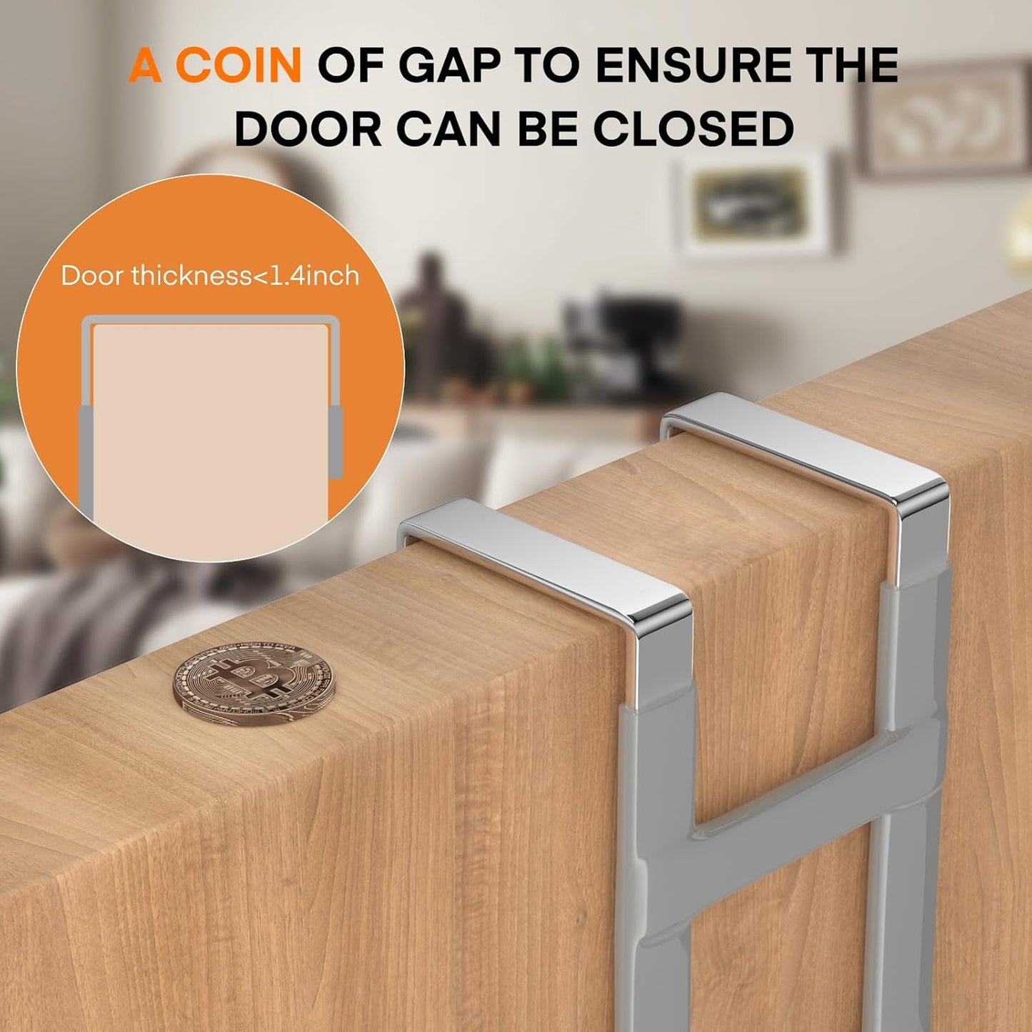 FYY Over The Door Hooks - 2 Pack Heavy Duty Dual-Hook Organizer Hanger with Non-Slip Rubber for Towels, Clothes, Hats & Bags Use in Bathroom, Bedroom, Kitchen - Fits Interior Doors Up to 1 3/8" Grey