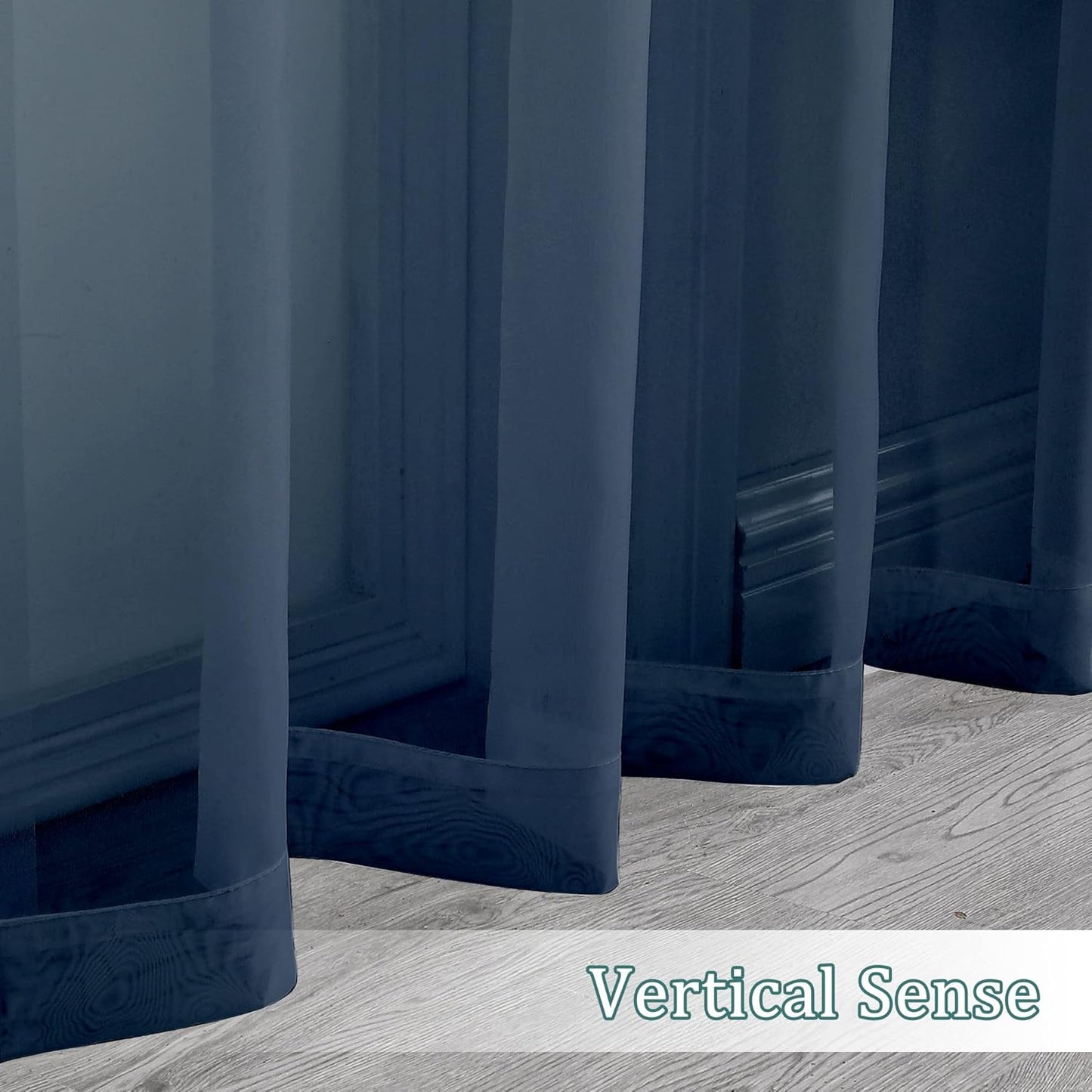 Chyhomenyc Extra Long Sheer Window Curtain Panels 120 Inch 2 PCS, Rod Pocket Durable Soft Touching Backdrop Drapes Window Treatment for Living Room/Farmhouse/Hotel, 42W x 120L inches, Navy Blue, 10 FT