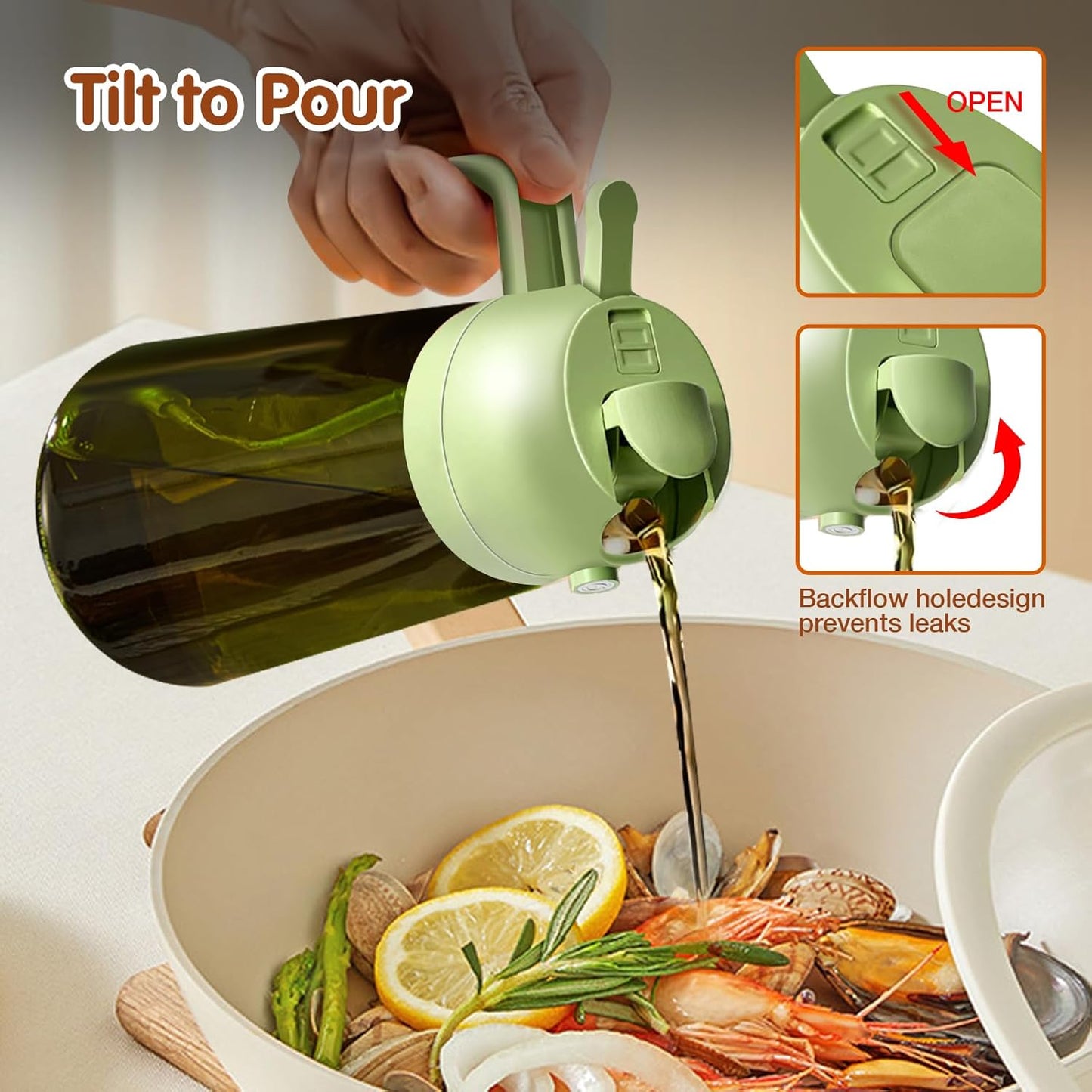 YARRAMATE 2PCS 16oz/470ml Oil Sprayer for Cooking with Stickers, Food-Grade 2 in 1 Olive Oil Dispenser Bottle for Kitchen, Premium Dark Green Glass Oil Bottle for Air Fryer, BBQ (White & Green)